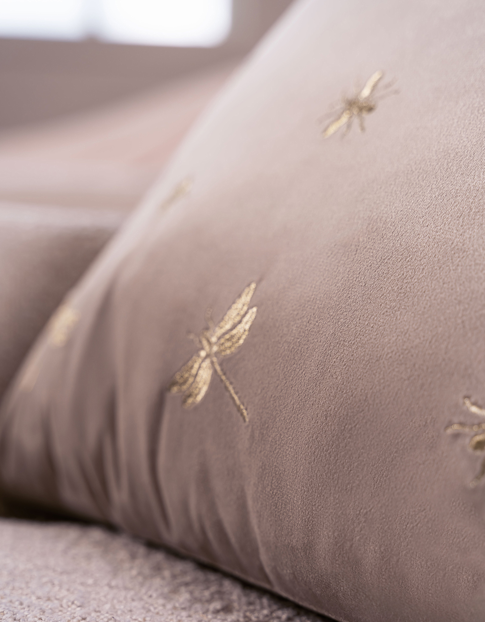 Decorative pillow, 45x45 cm, corduroy, light beige, Dragonflies and beetles, Bugs