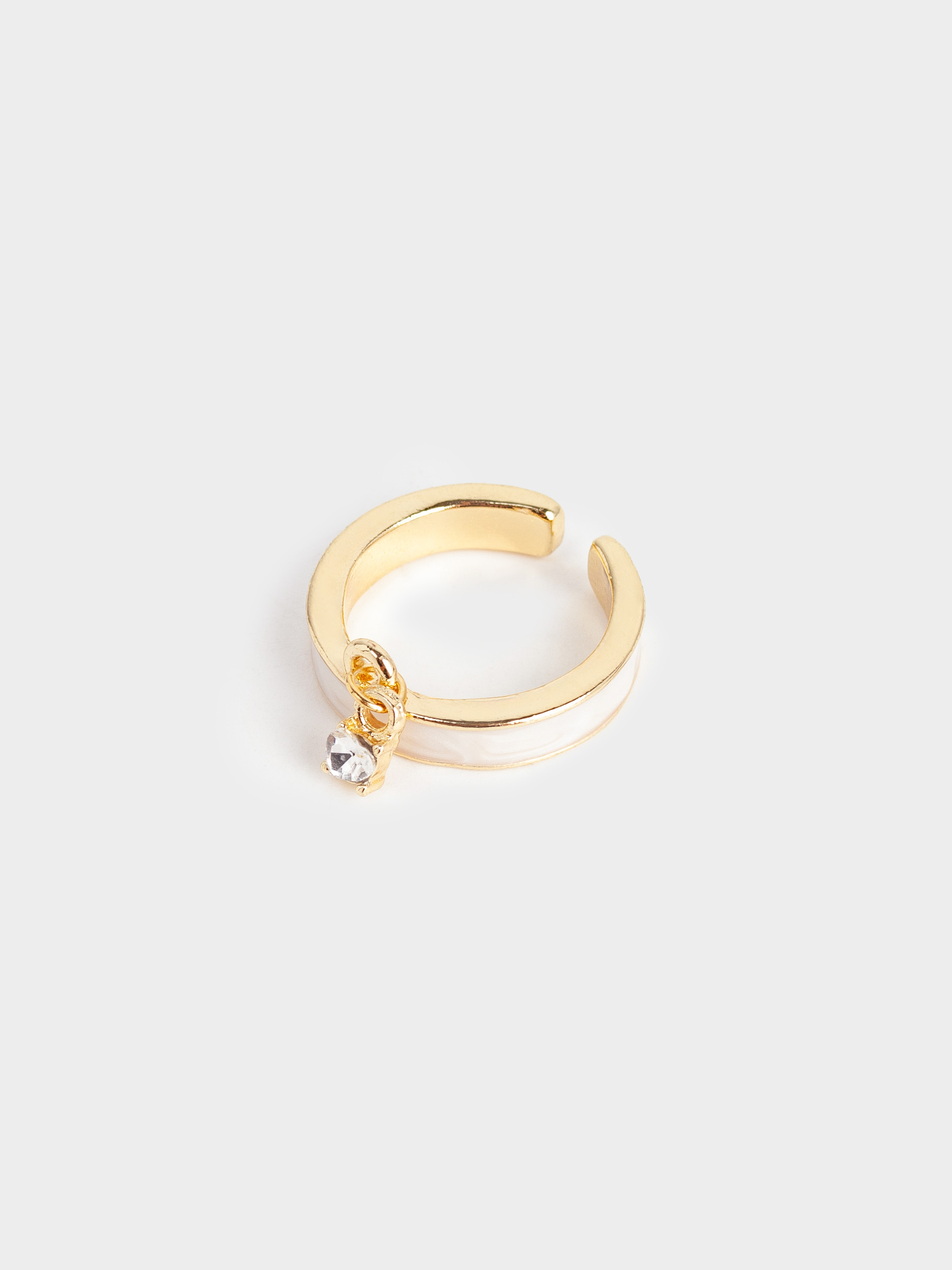 Ring, size S-M, single size, with pendant, metal, golden beige, Heart, Jewelry heart, image-1