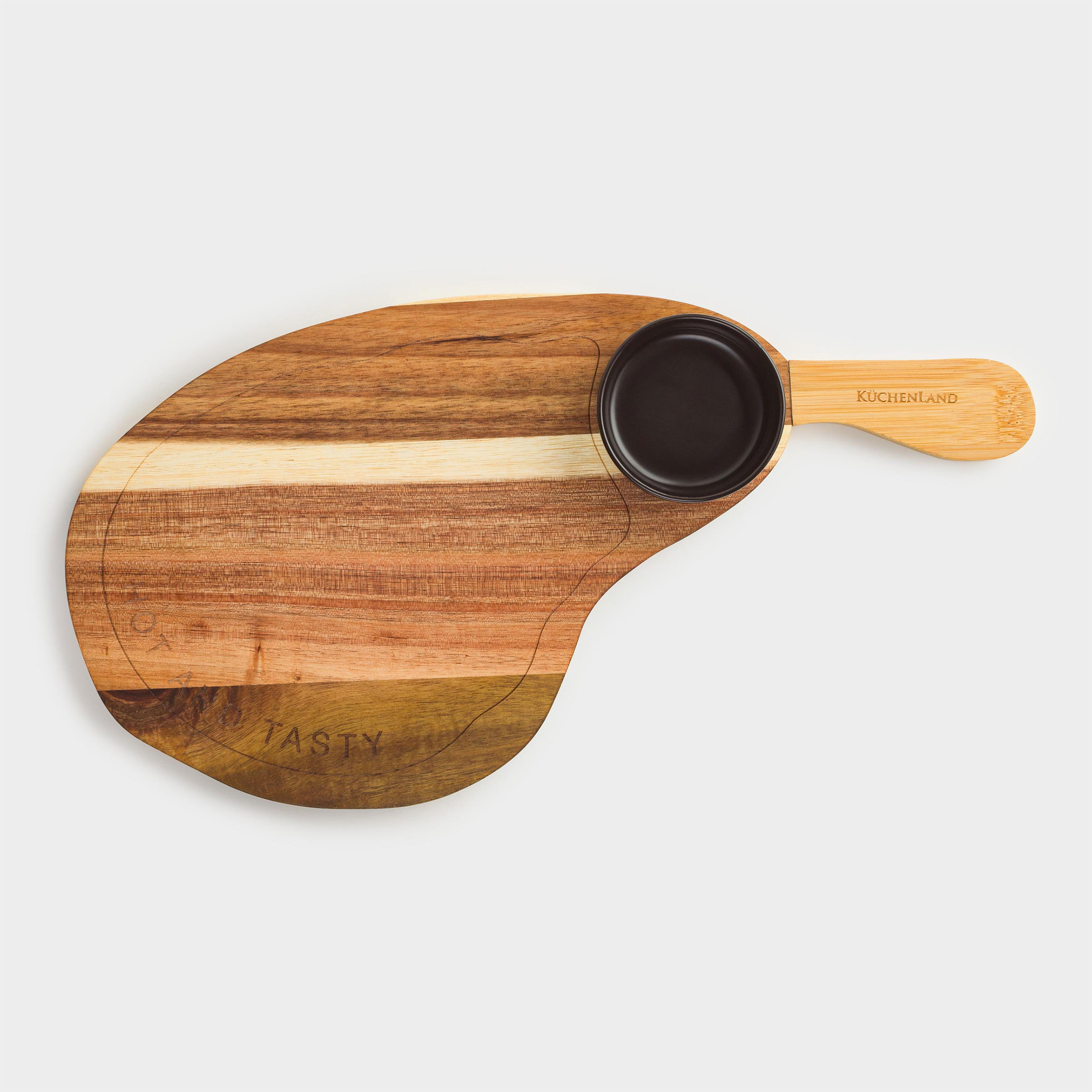 Steak serving dish, 33x17 cm, with handle, with sauce bowl, wood / porcelain P, Steak, BBQ