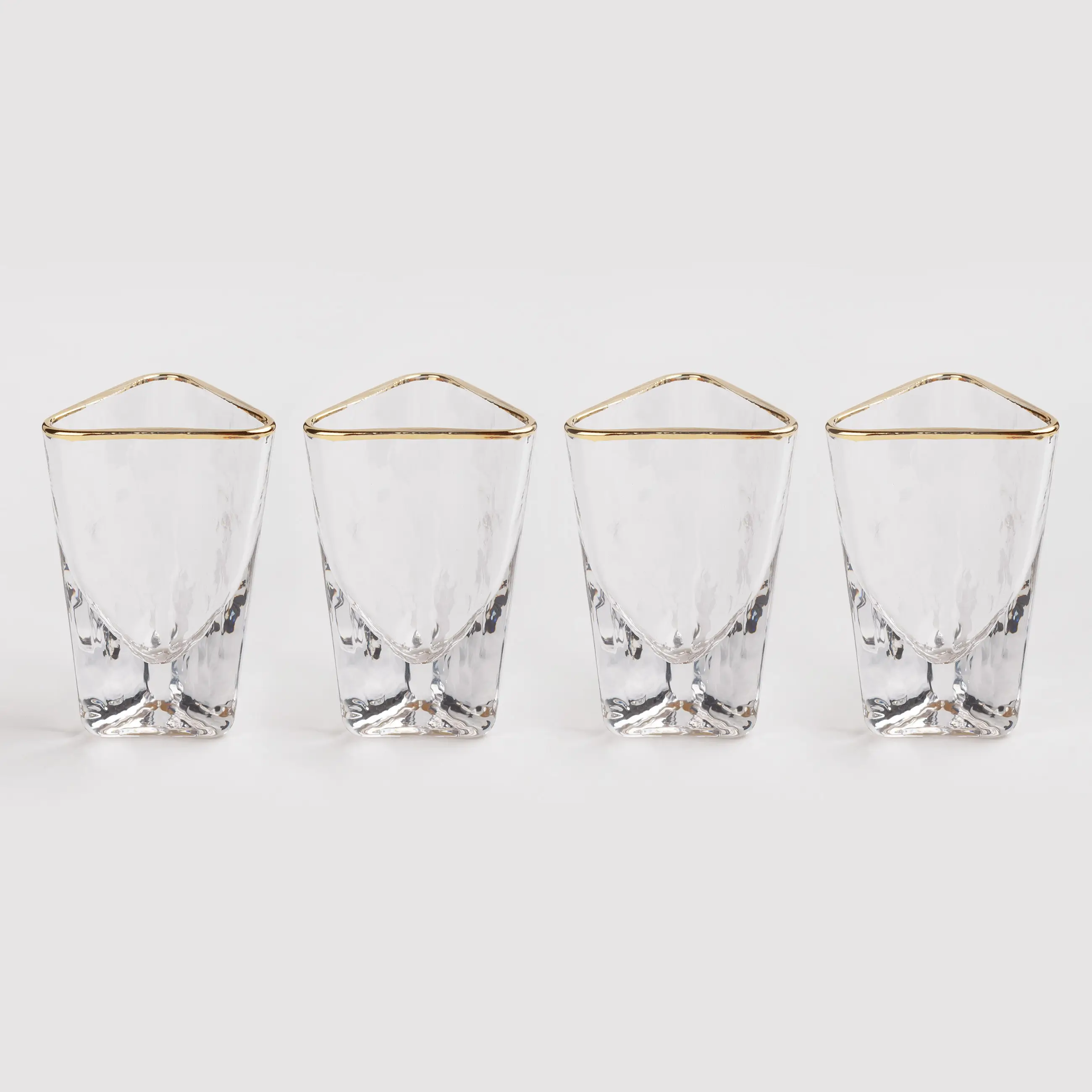 Drinking glass, 40 ml, 4 pcs, glass, golden edging, Triangle Gold, image-0