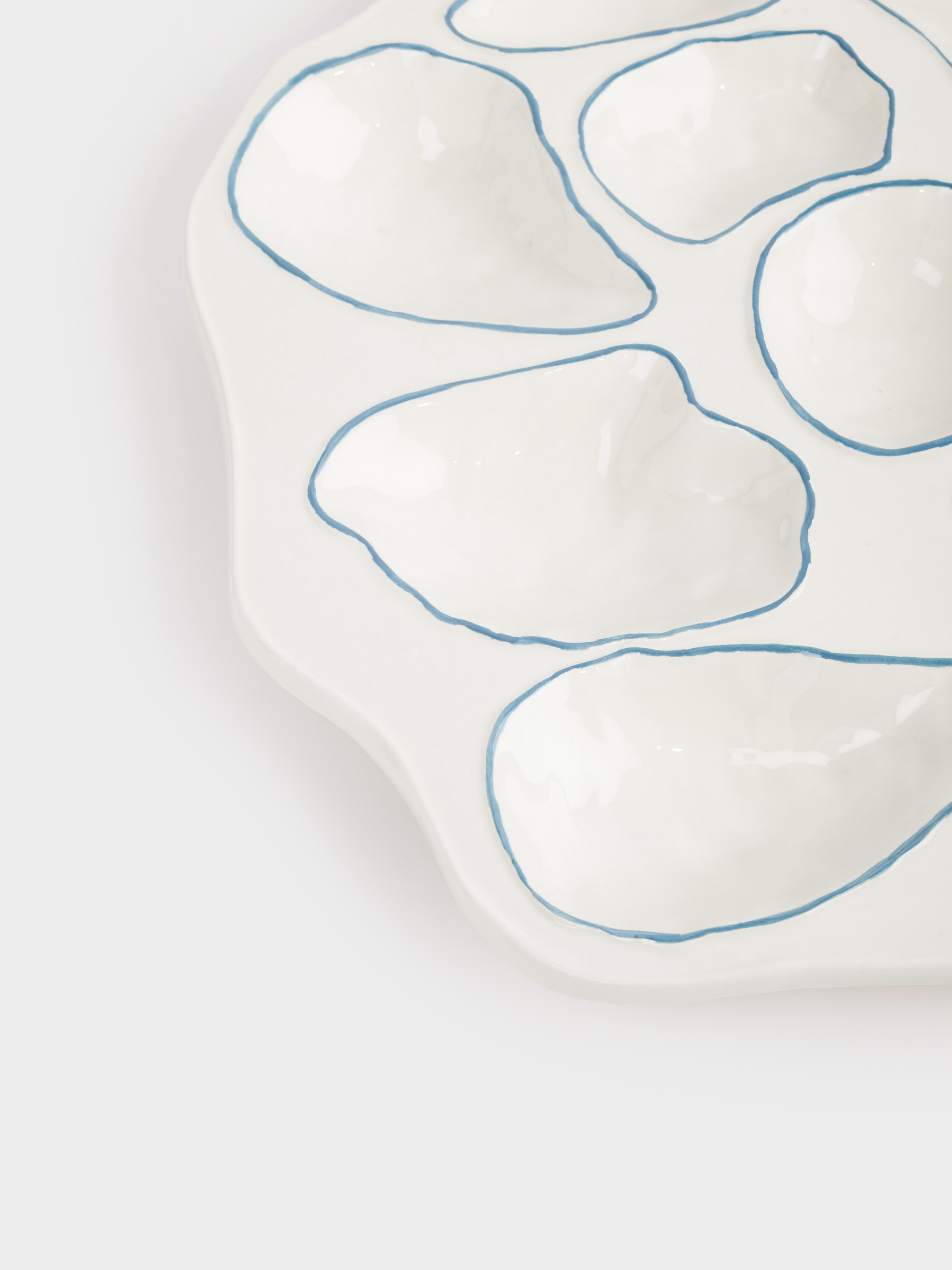 Divided plate, 23x cm, 11 compartments, ceramic, milky blue, Oysters, Coral reef, image-5