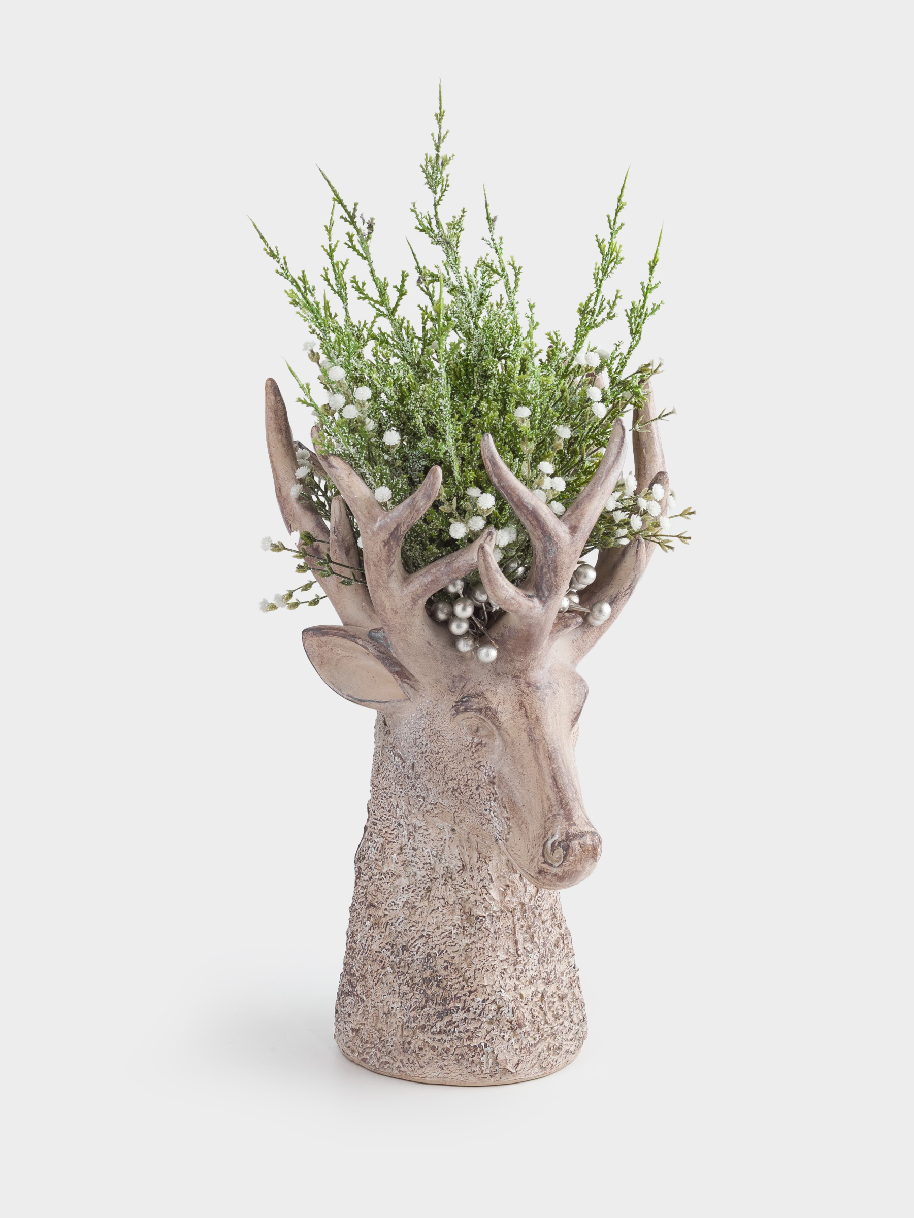 Decorative vase, 40 cm, polyresin, brown, Deer head, Deer, image-5