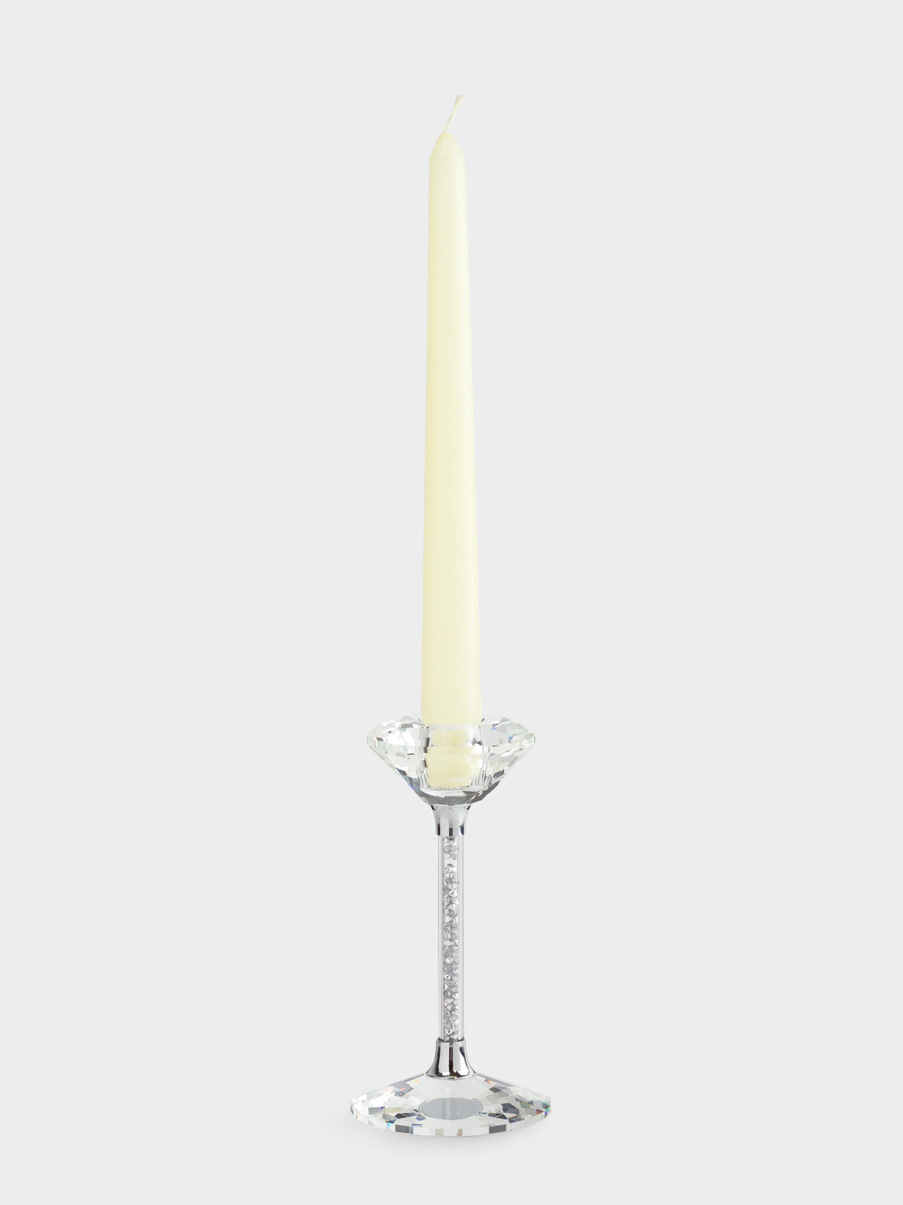 Candlestick, 15 cm, for a thin candle, on a leg, glass / rhinestones, Silver crystals, Diamond, image-4