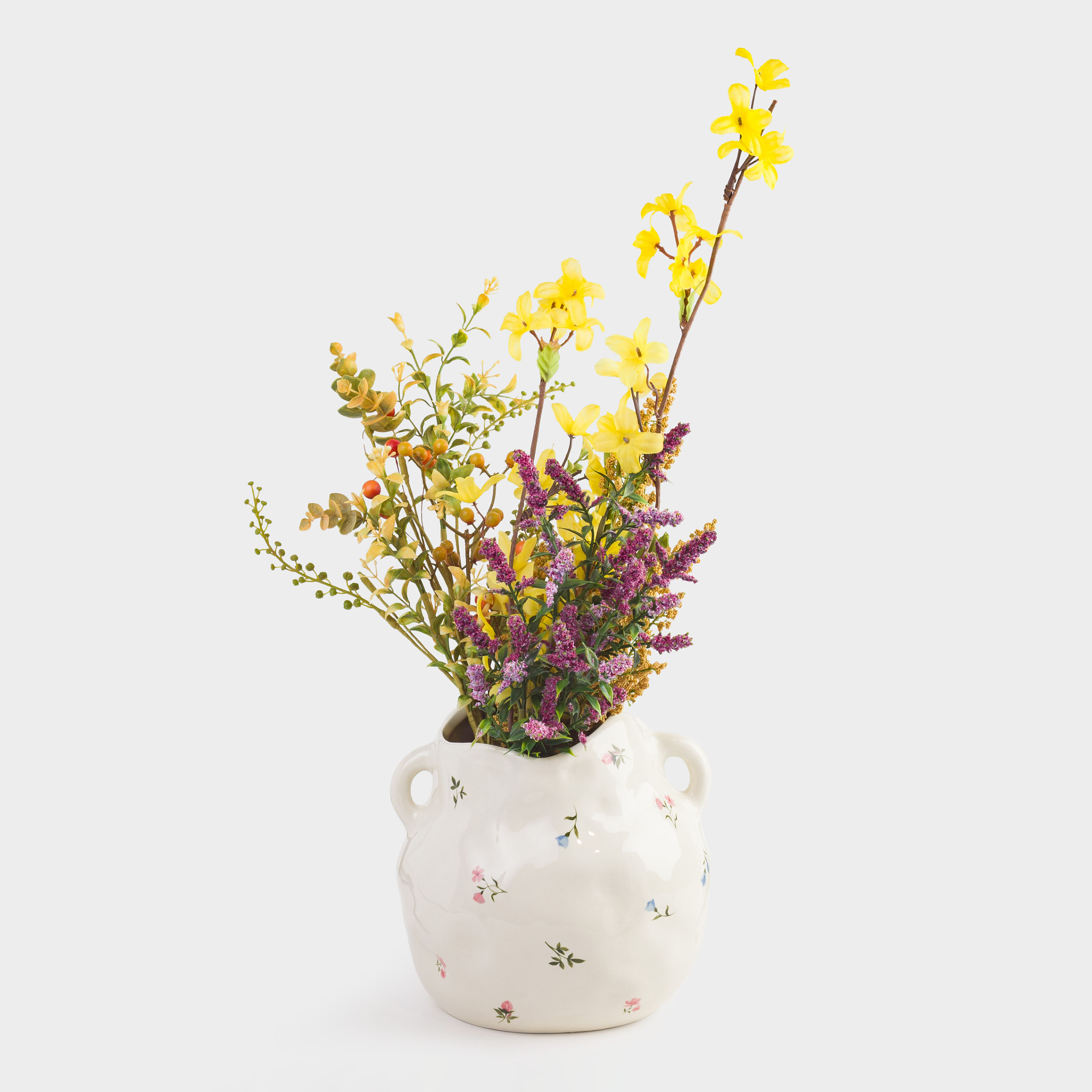Flower vase, 20 cm, with handles, ceramic, milky, Flowers, El flora
