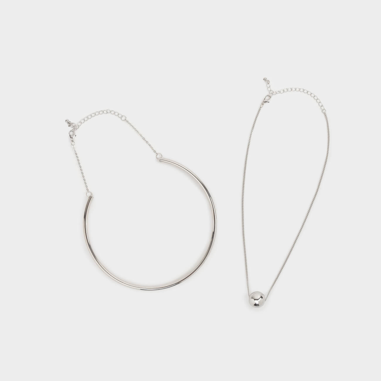 Jewelry set, 47/51 cm, 2 items, Necklace / chain, Metal, Silver, Sphere, Jewelry