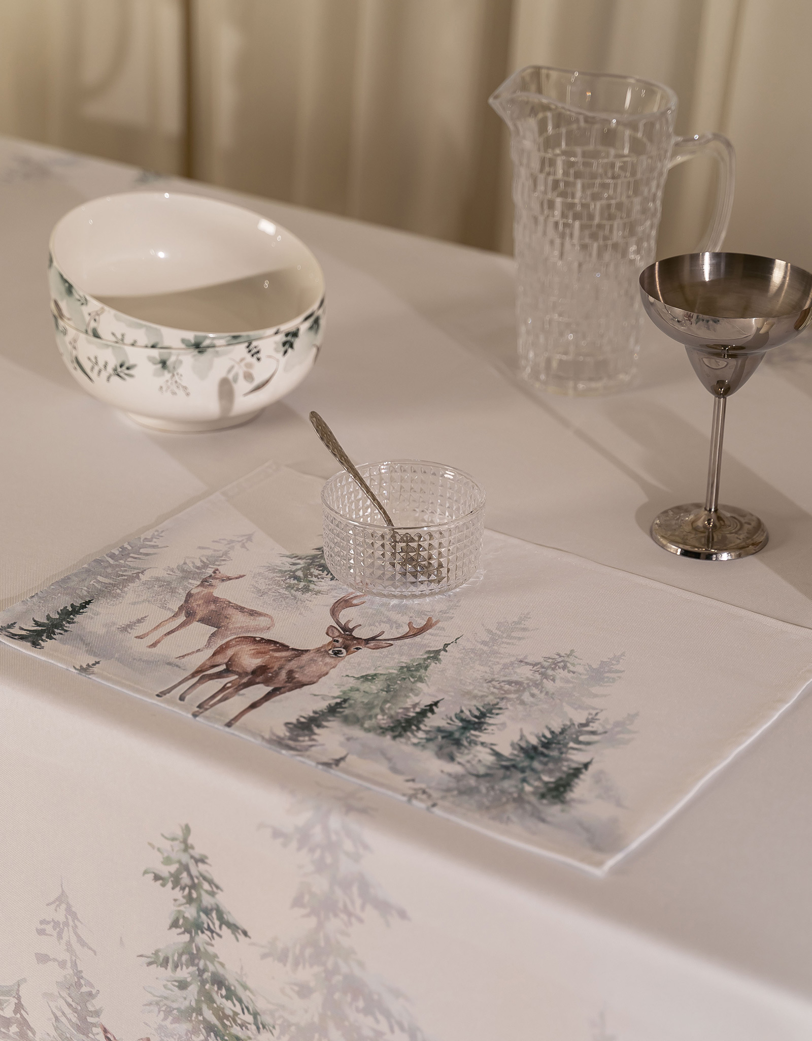 Placemat, 30x45 cm, polyester, rectangular, white, Moose in the forest, Moose story, image-2