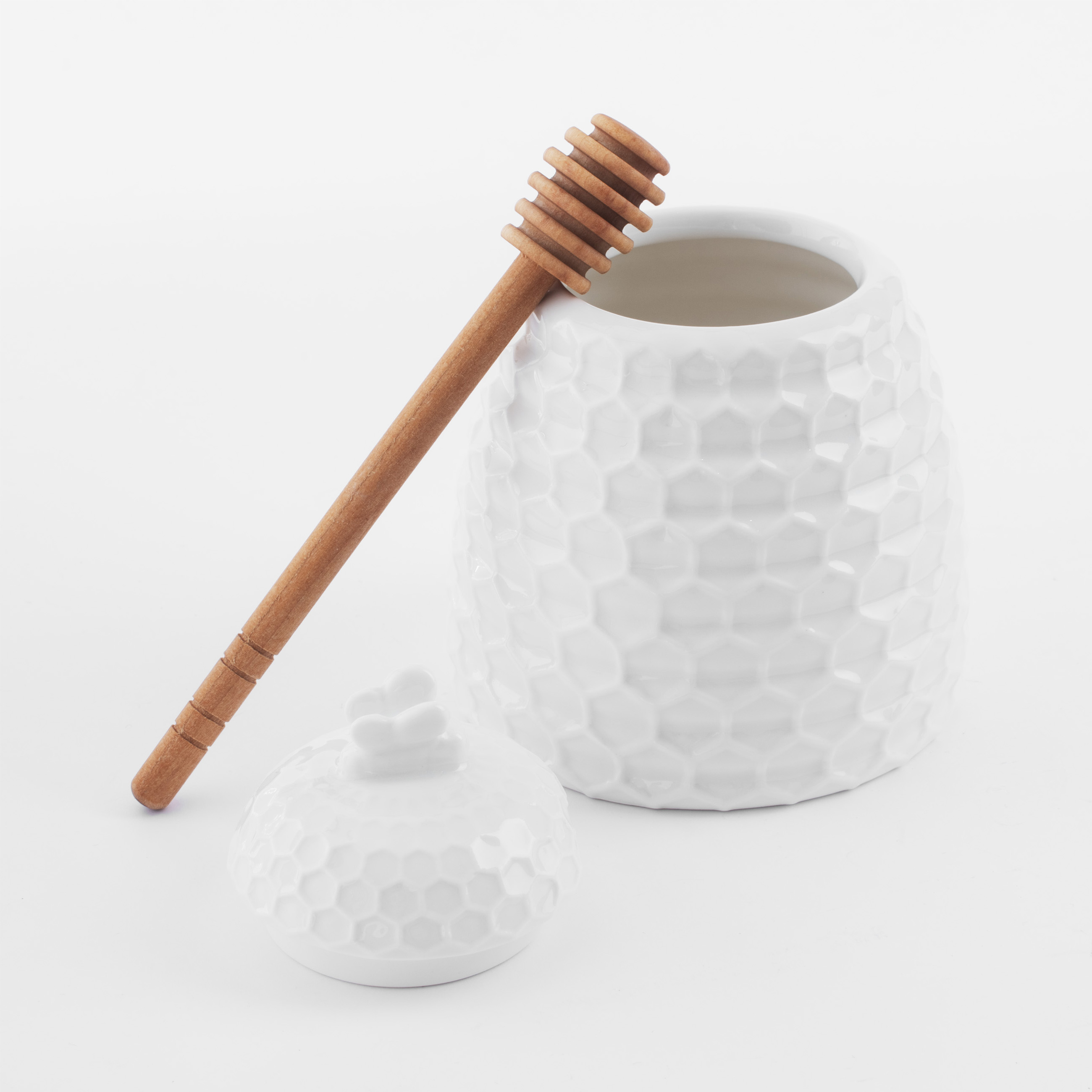 Honey jar, 400 ml, with spoon, porcelain P / Bamboo, Honeycomb, Honey 