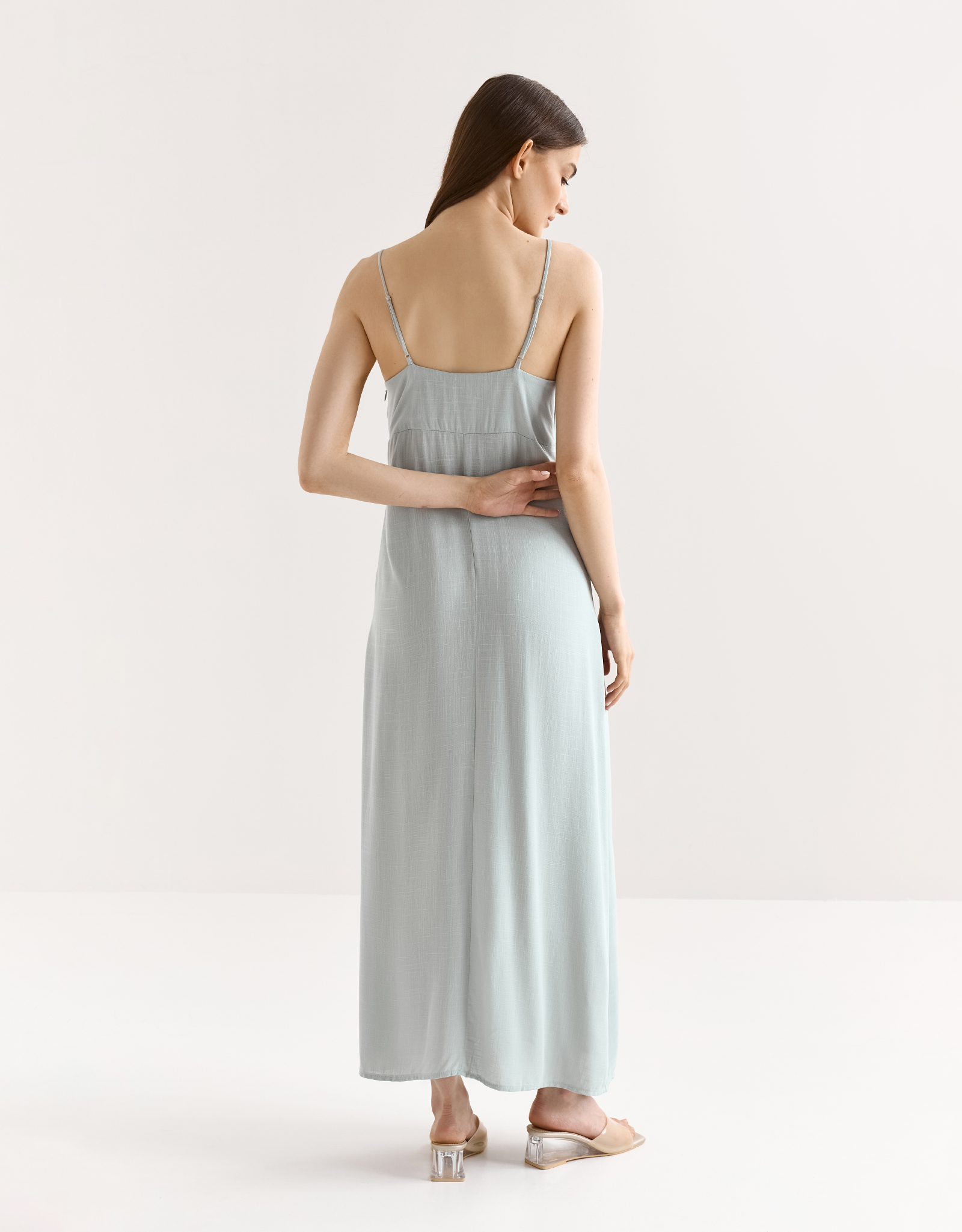 Women's dress, maxi, size L, with straps, viscose, beige, Tella, image-5