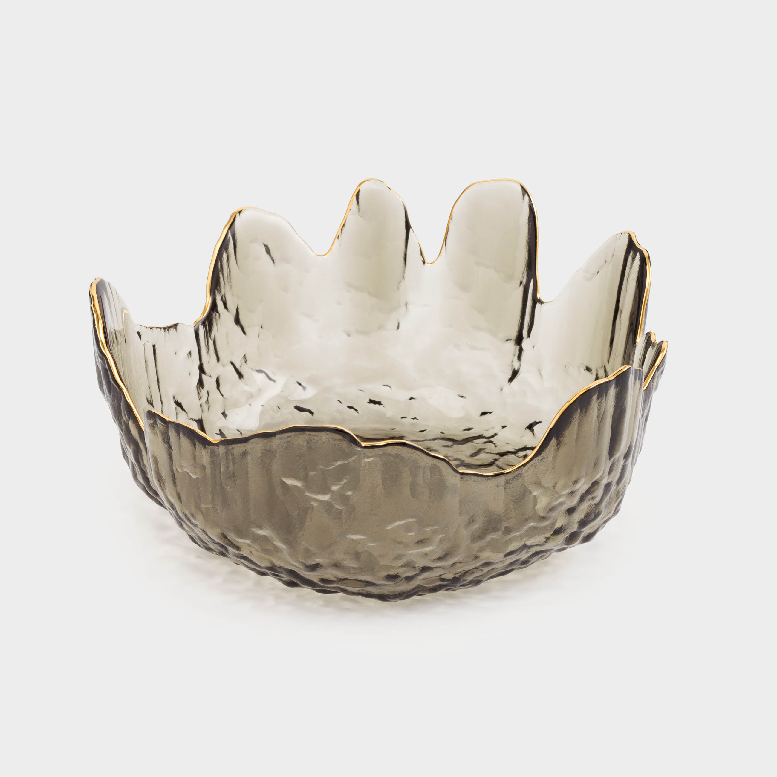 Salad bowl, 17x7 cm, 700 ml, glass, gray, with golden edging, Nautilus color