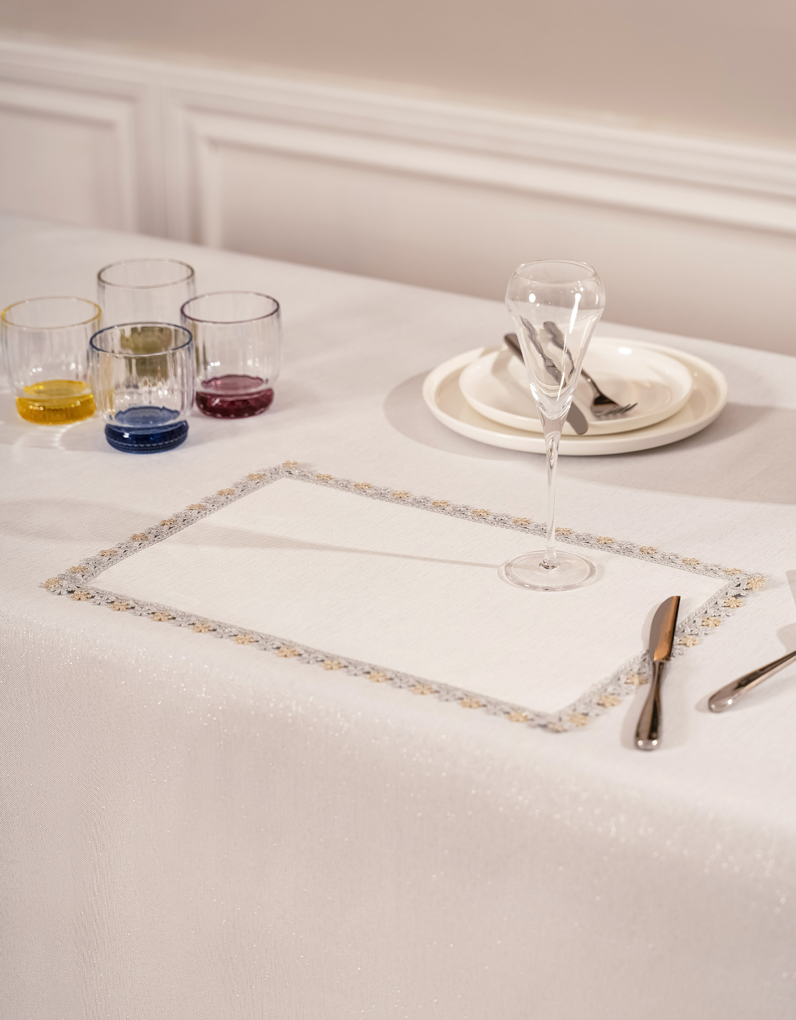 Placemat, 30x45 cm, polyester, rectangular, white, Floral lace, Flower lace, image-1