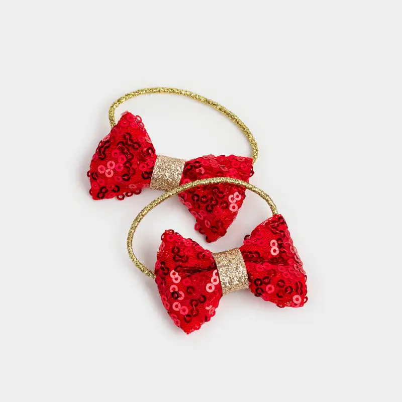 Elastic hair band, 4 cm, 2 pcs, children's, polyester, red, Bow, Hairstyle ,image-0