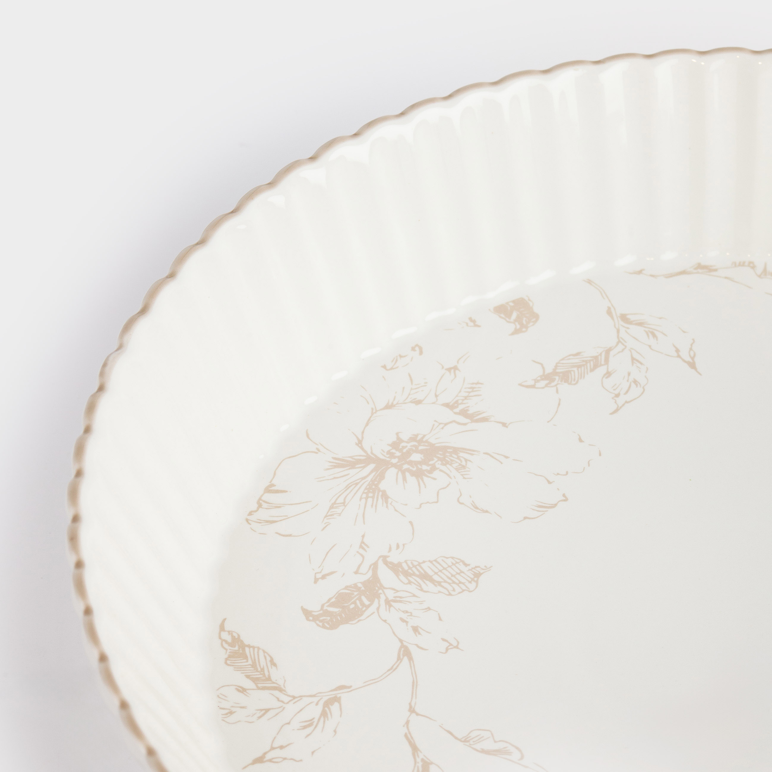 Baking dish, 25 cm, ceramic, milky, beige flowers, Maleo