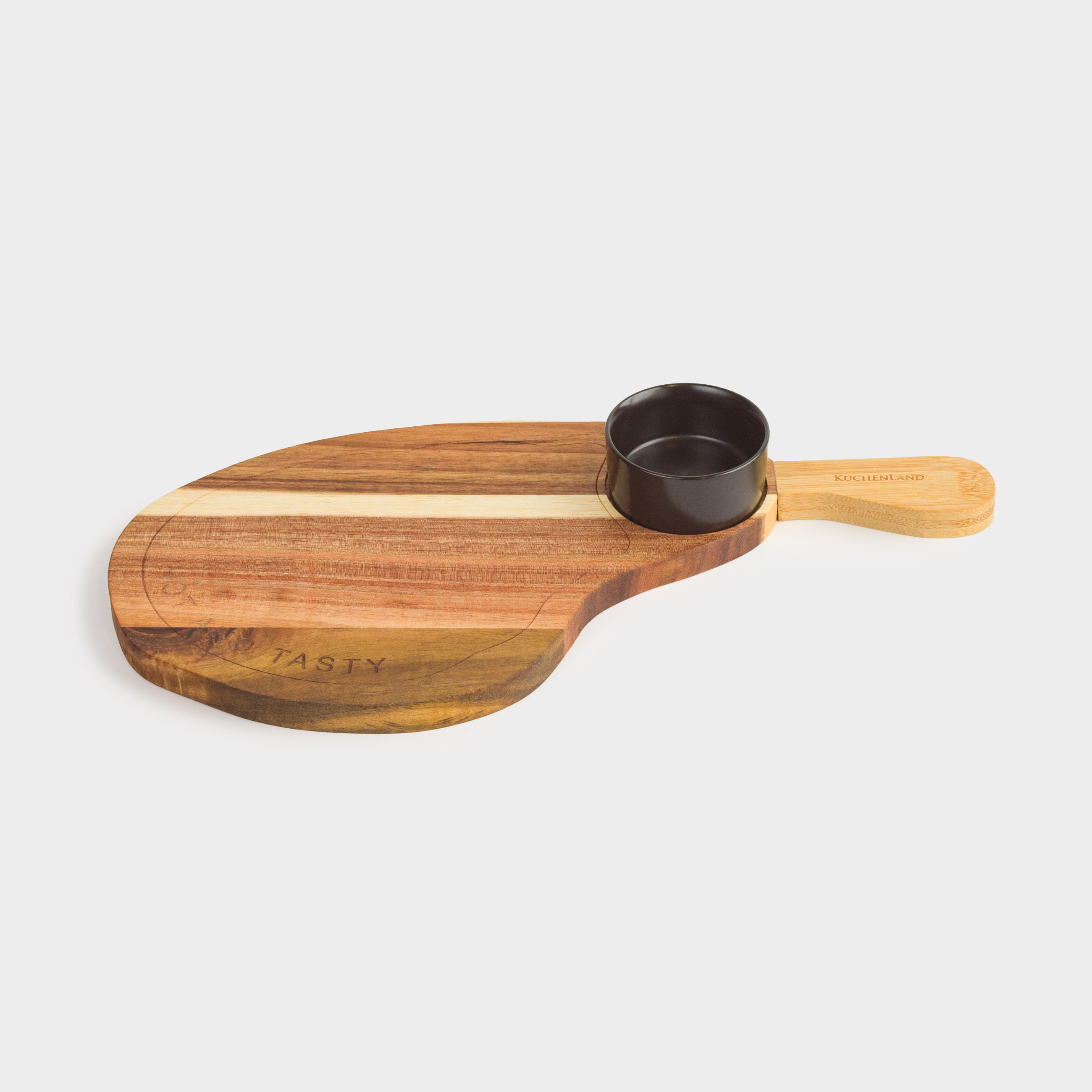 Steak serving dish, 33x17 cm, with handle, with sauce bowl, wood / porcelain P, Steak, BBQ