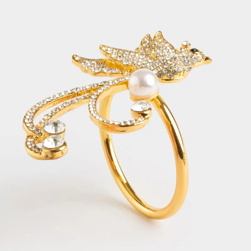 Napkin ring, 6 cm, metal, gold, Bird and pearl, Paradise birds ,image-0