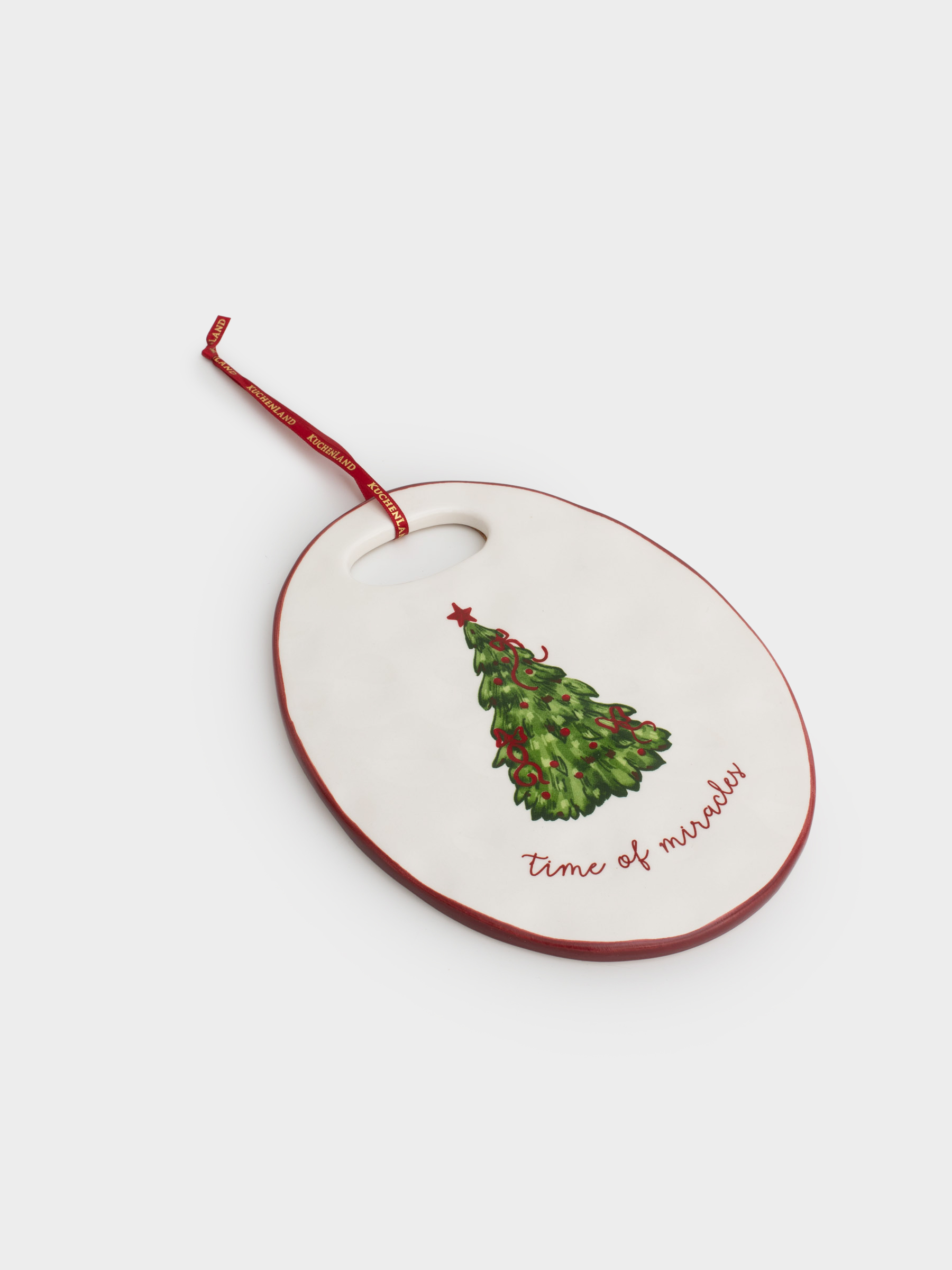 Hot trivet, 15x20 cm, ceramic / cork, Oval, Christmas tree with bows, Christmas tree, image-3