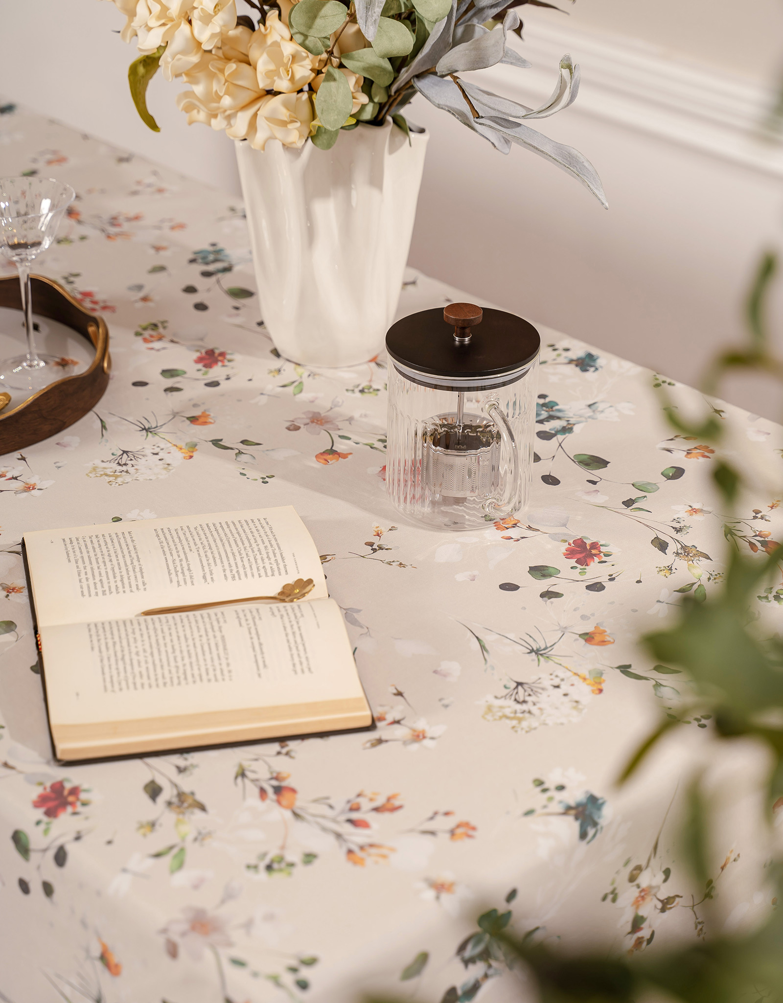 Tablecloth, 160x160 cm, cotton, milky, Flowers, Wildflowers, image-4