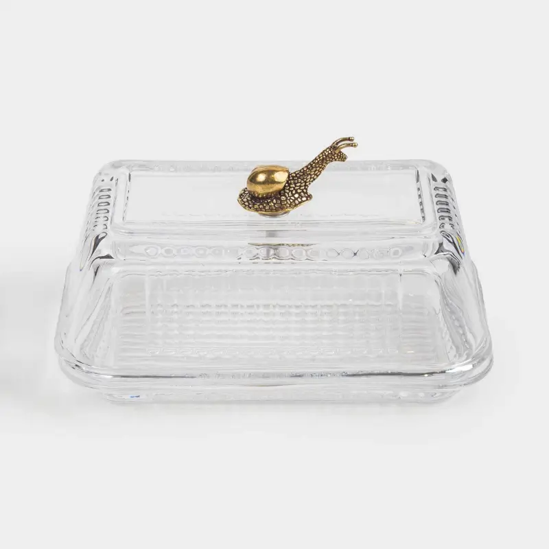 Butter dish, 16 cm, glass R / metal, rectangular, Snail, Tale garden ,image-0