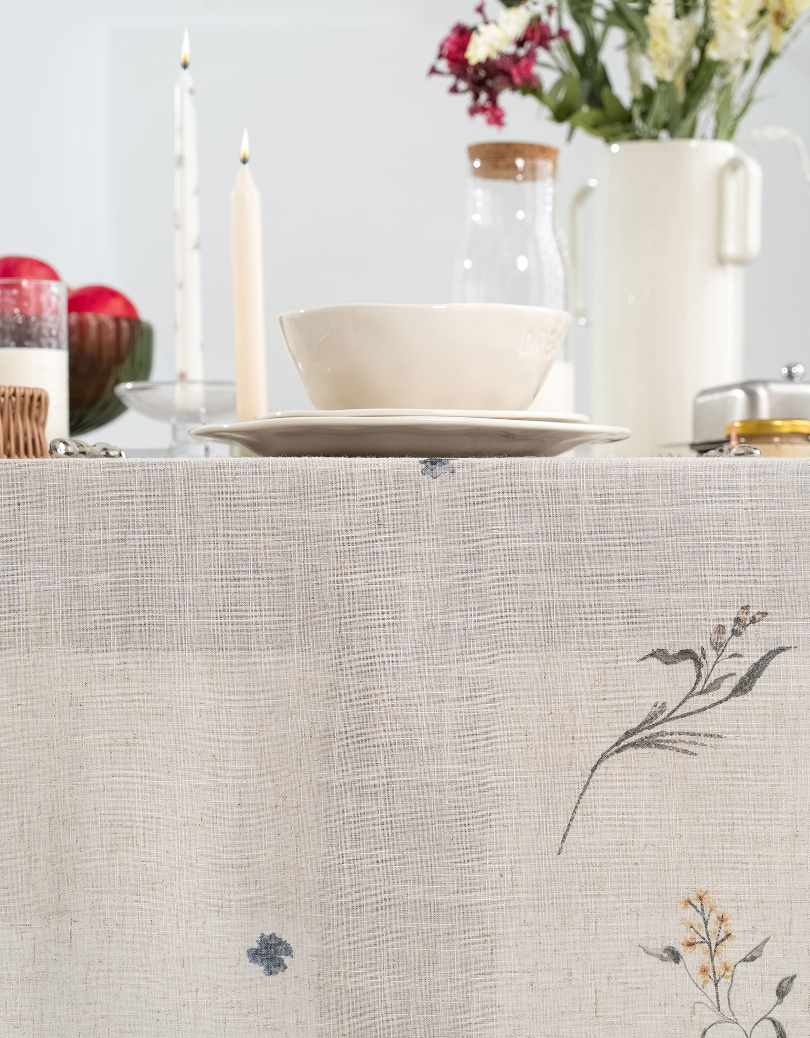Tablecloth, 170x250 cm, polyester / linen, milky, Flowers and butterflies, Tiny flower, image-3