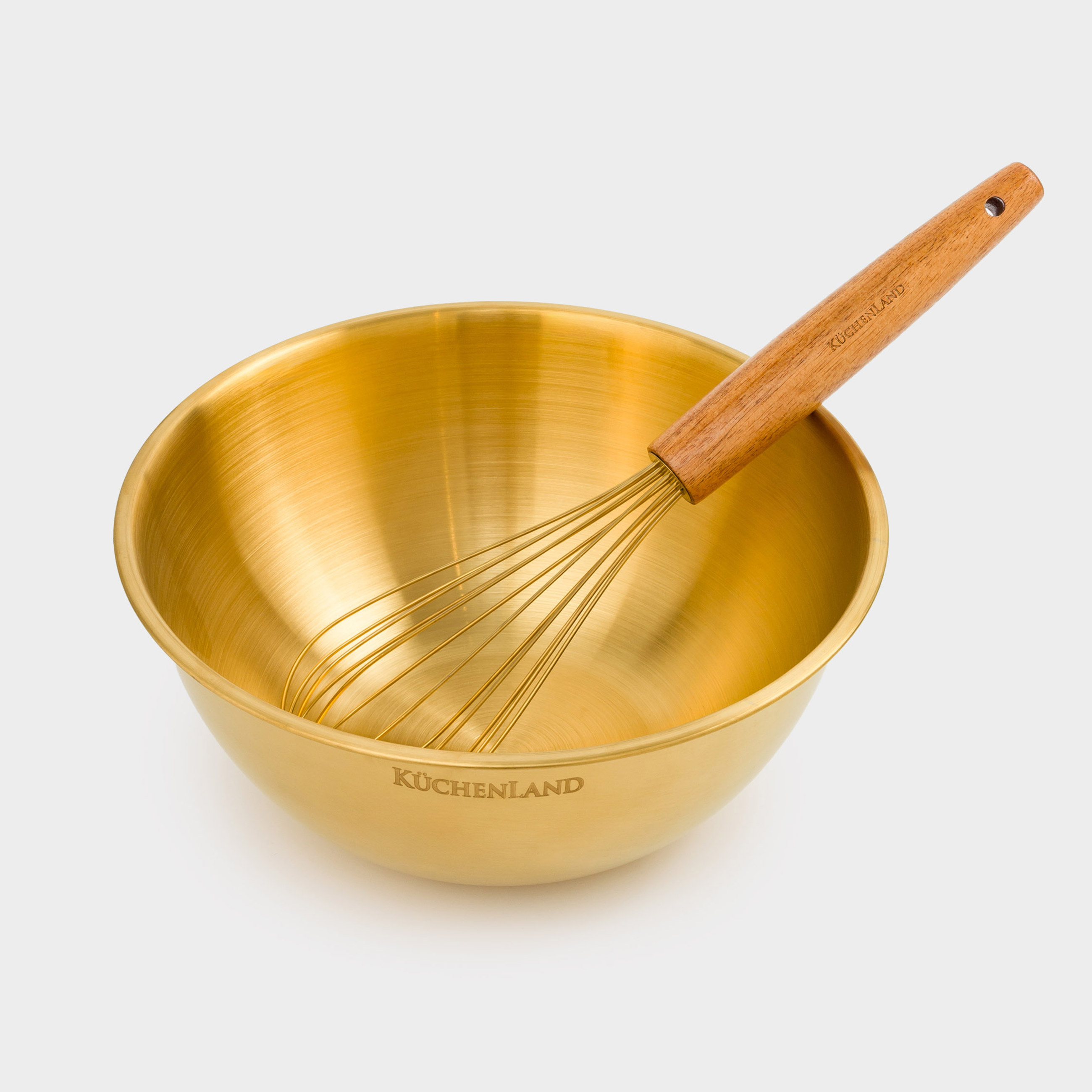 Baking set, 2 items, bowl / whisk, with measuring scale, steel / wood, golden, Classic gold, image-8