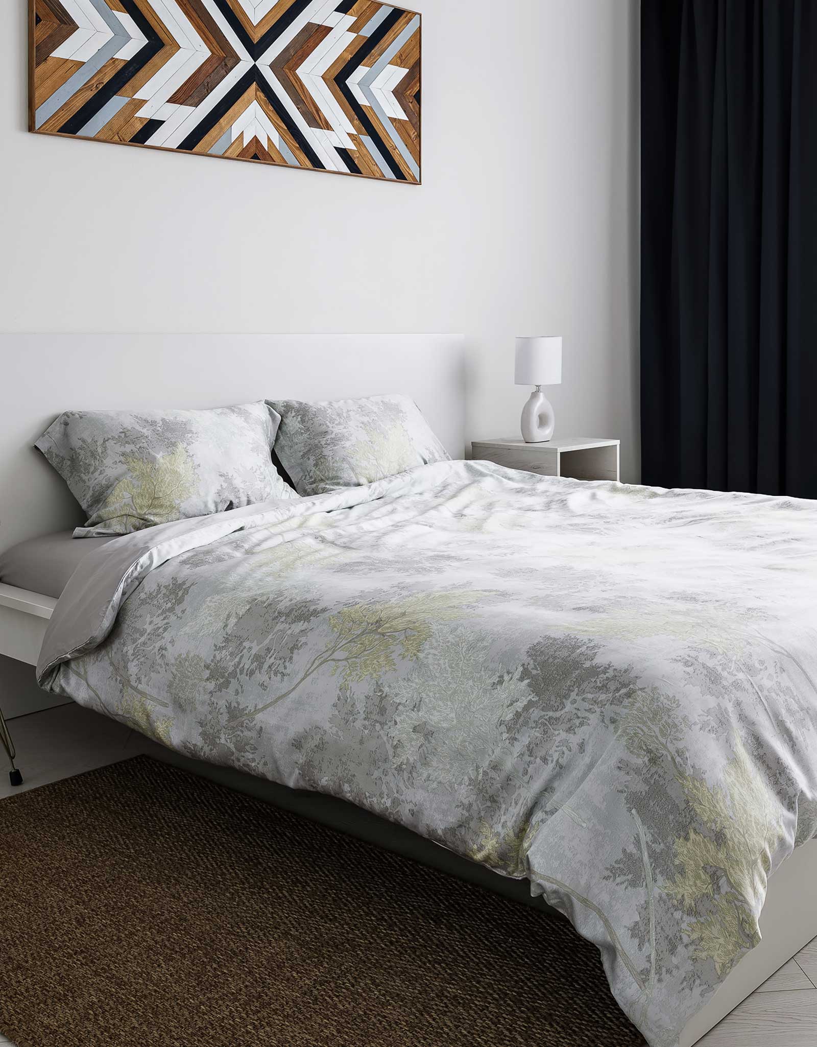Bed linen, Euro, Tencel 300 TS, grey-menthol, Branches, Tencel, image-0