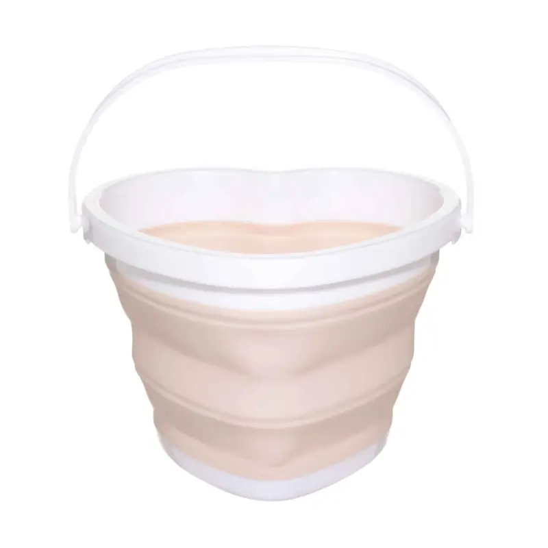 Foldable bucket, 3 l, plastic / rubber, beige-pink, Heart, Foldaway