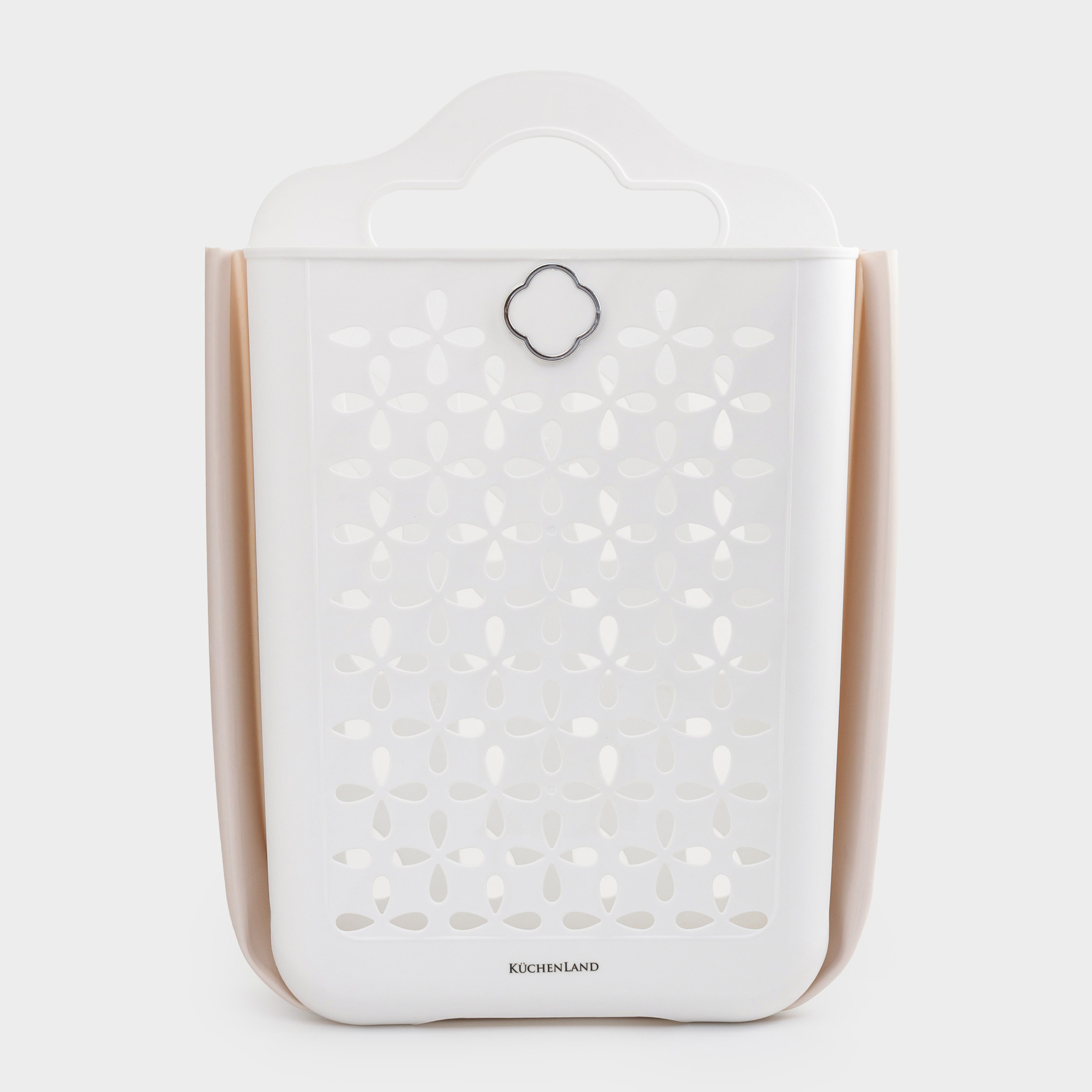 Laundry basket, 25x34x48 cm, folding, plastic / rubber, beige-pink, Foldaway, image-0