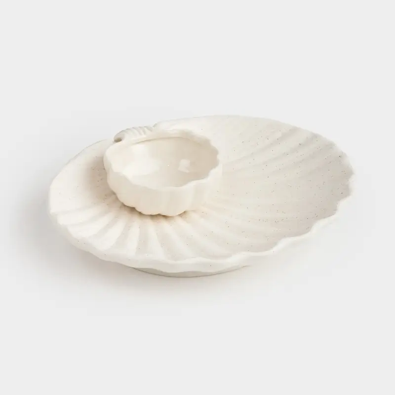 Dish, 20x17 cm, with sauce pan, porcelain P, milky, speckled, Shell, Seaside ,image-0