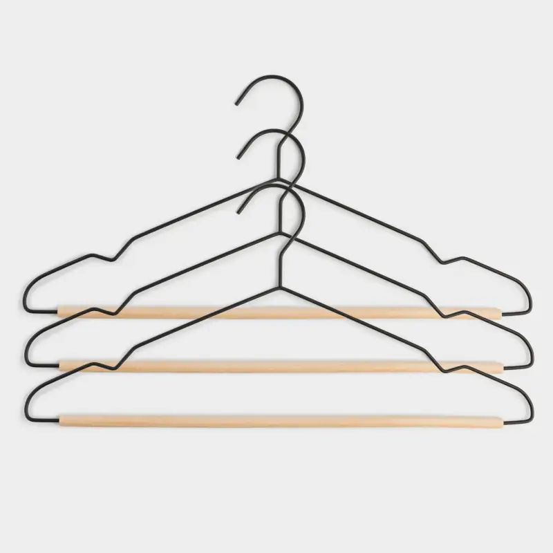 Hanger, 42 cm, 3 pieces, metal / wood, black, Attic ,image-0