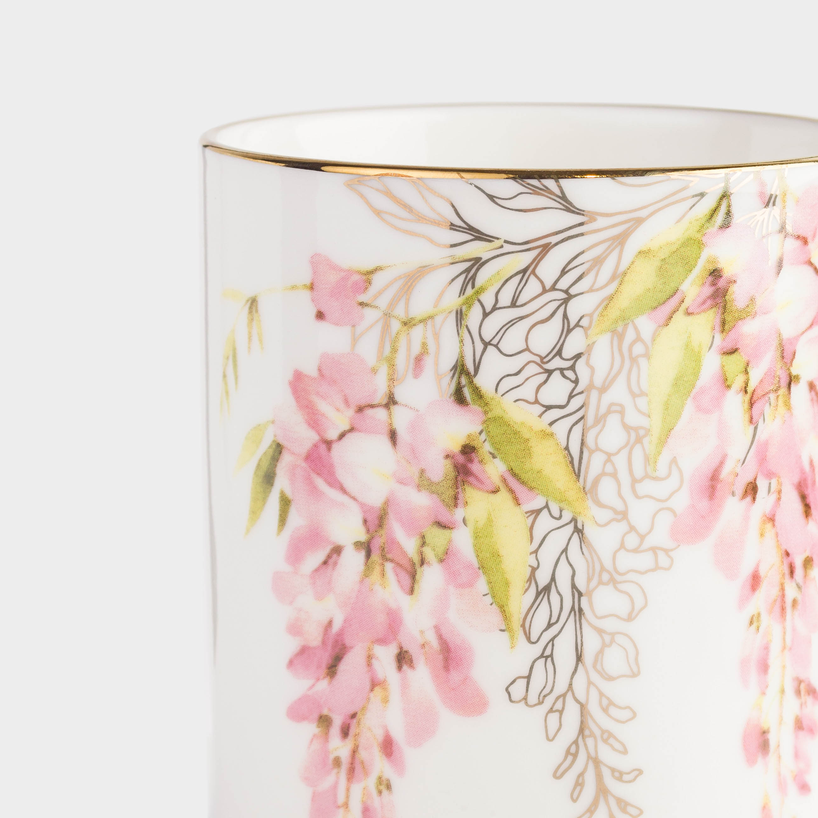 Mug, 350 ml, porcelain N, white-gold, Wisteria, Flower garden, image-2