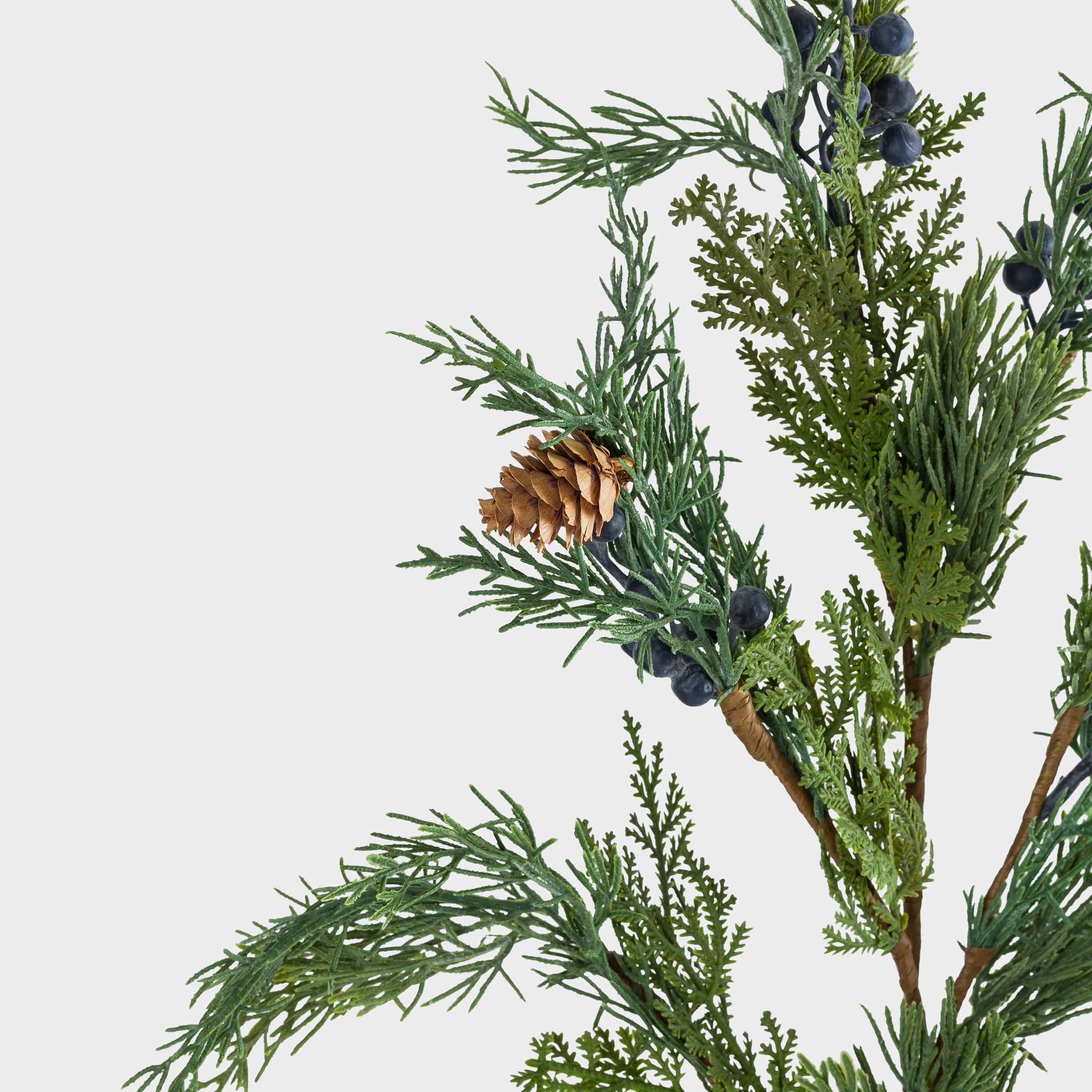 Decorative branch, 84 cm, polyethylene / foam, Needles with blue berries and cones, Blue berry, image-4