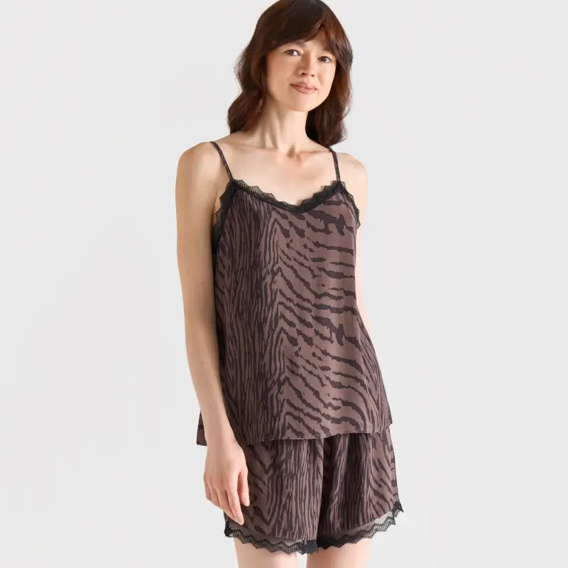 Women's top, homewear, size L, straps, lace, viscose, black and white, Zefina ,image-0