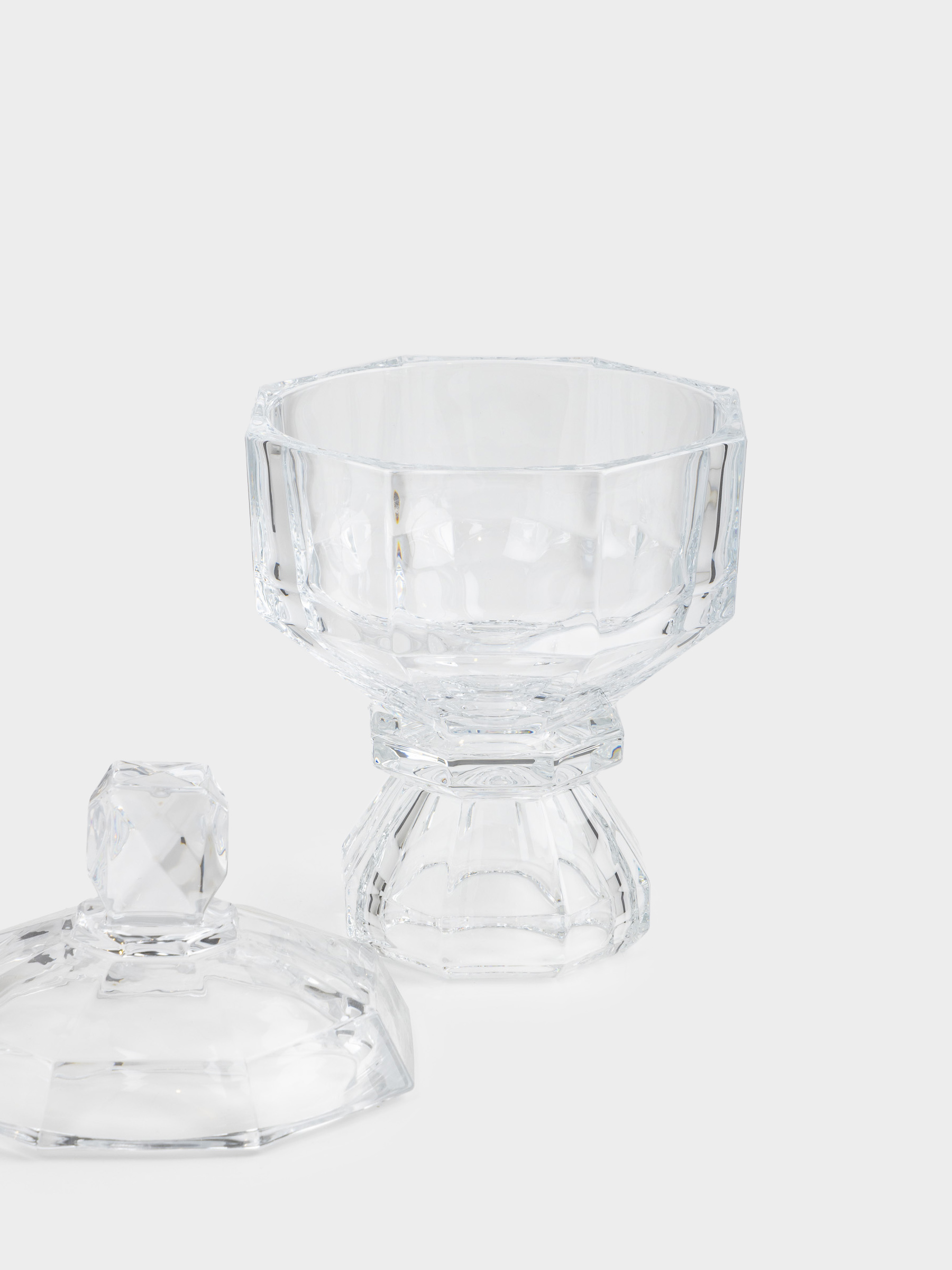 Candy bowl, 17x27 cm, 1 l, on a leg, with lid, glass, Edges, Terlano, image-1