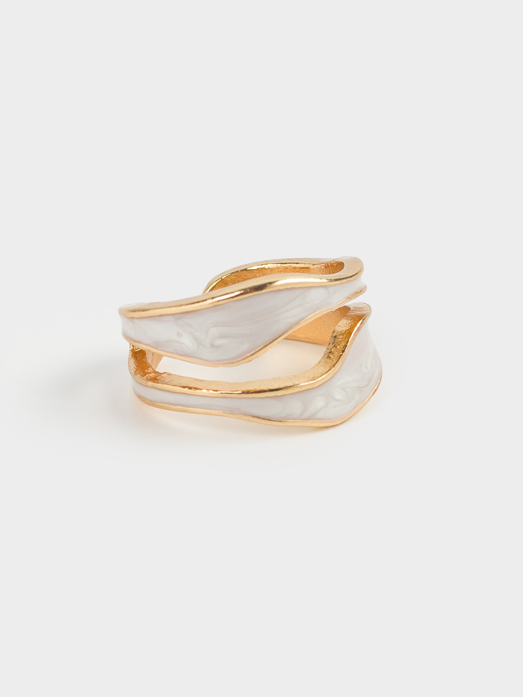Ring, size S-M, single size, metal / acrylic, golden beige, Jewelry