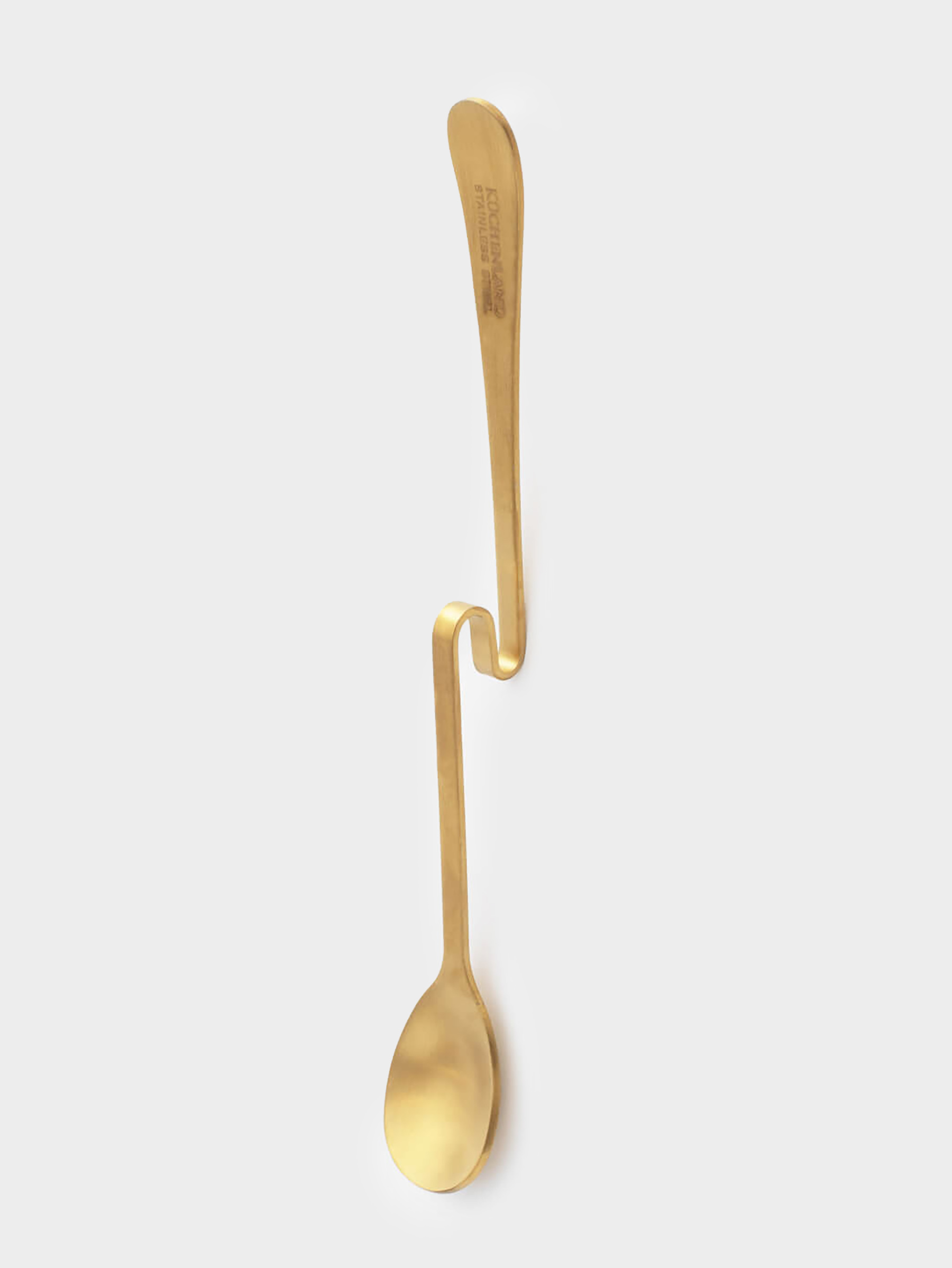 Tea spoon, 20 cm, with curved handle, steel, golden, Classic gold, image-1