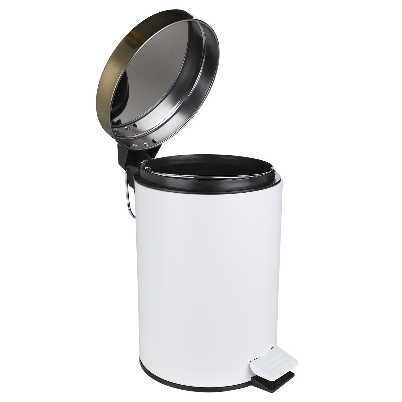 Trash can, 3 L, with pedal, metal, white and gold, Freya