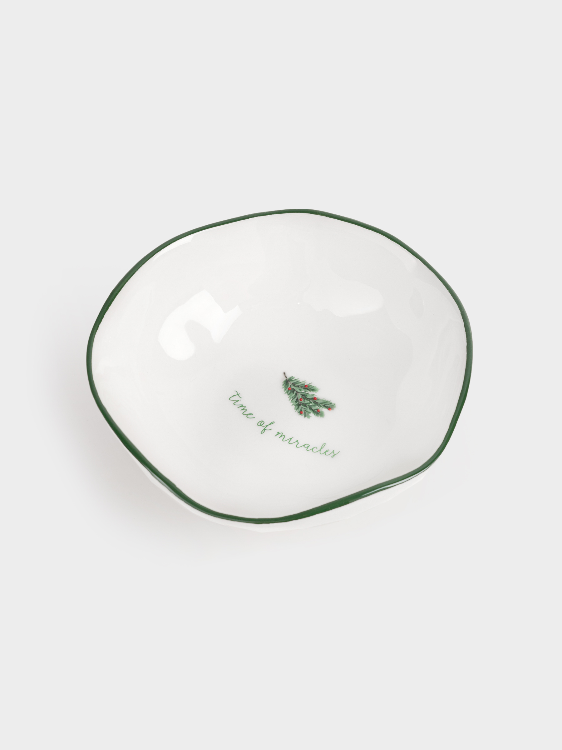 Salad bowl, 15x5 cm, 370 ml, ceramic, Fir branch, Christmas green, image-2