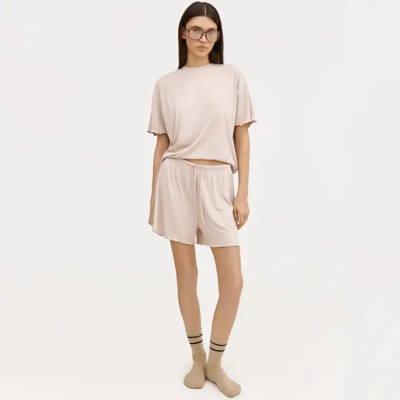 Women's shorts, homewear, size L, modal/spandex, beige, Rosemary ,image-0