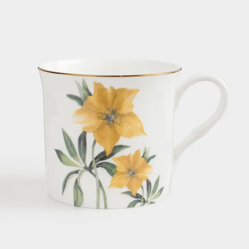 Mug, 330 ml, porcelain F, white, with golden edging, Hellebore, Bloome ,image-0