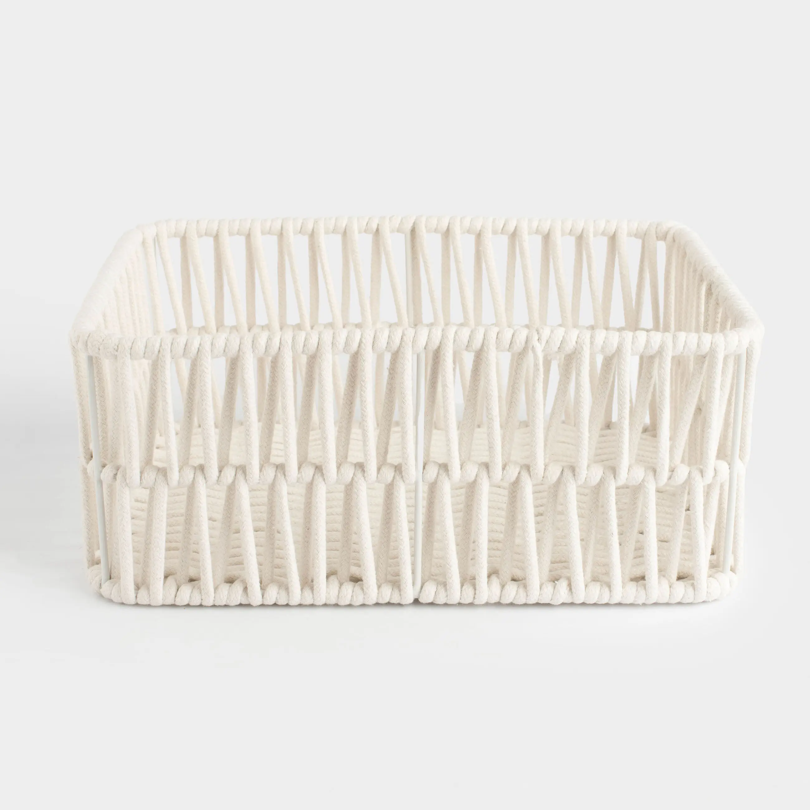 Storage basket, 28x18x11 cm, cotton / metal, rectangular, milky, Weaving, Cozy