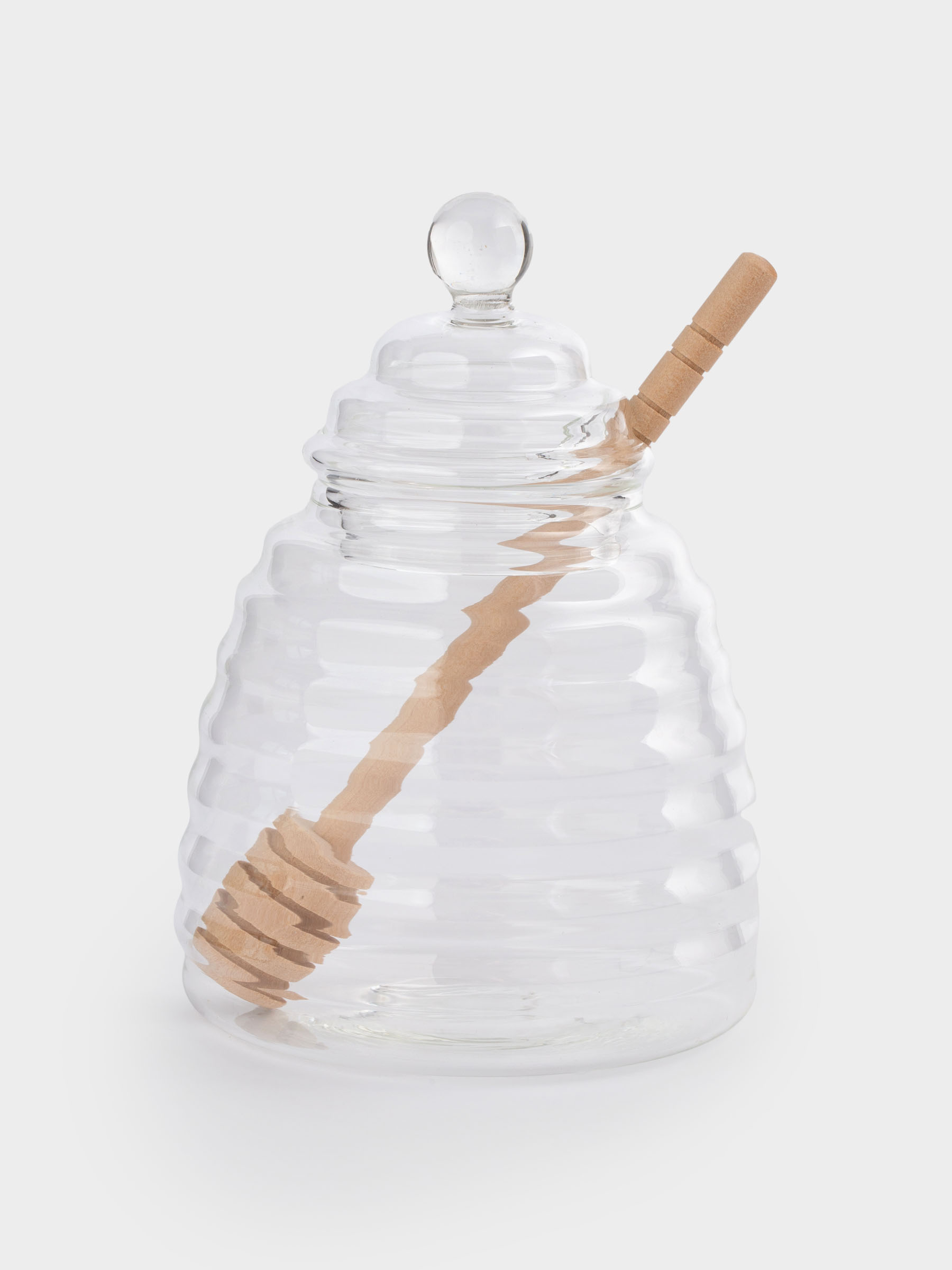 Honey jar, 470 ml, with spoon, Used glass / wood, Honey, image-0
