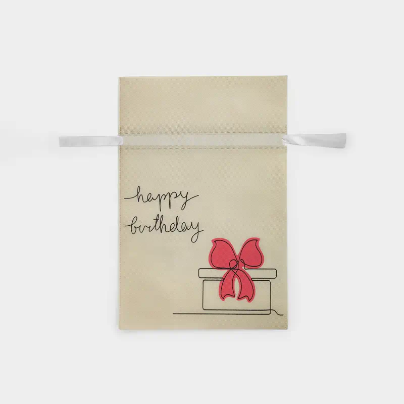 Gift bag, 20x30 cm, with drawstrings, polypropylene, white, Happy Birthday, Birthday ,image-0