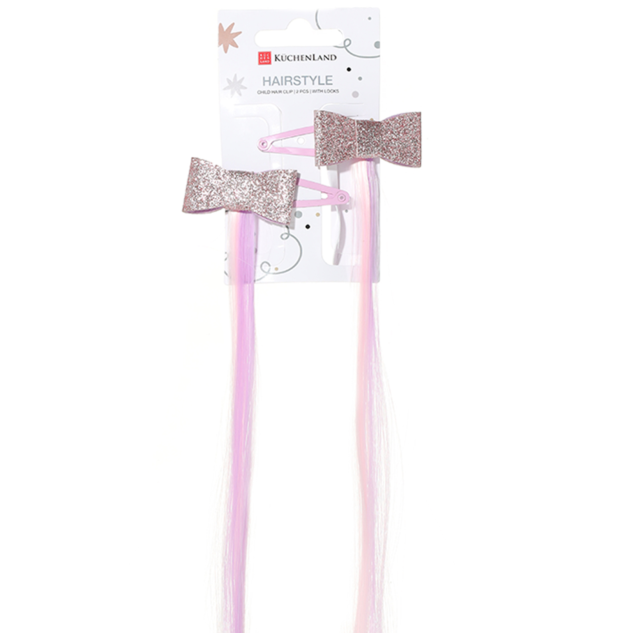 Hair clip, 37 cm, 2 pcs, children's, with strands, polyurethane / metal, Bows, Hairstyle, image-0