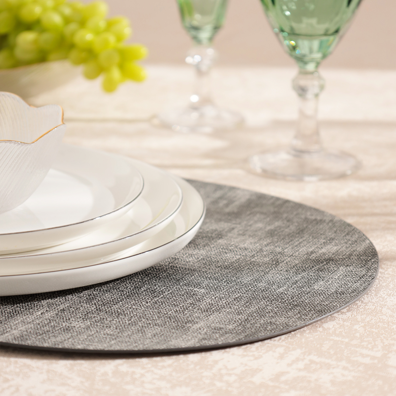 Placemat, 30x45 cm, PVC, oval, gray-white, Rock