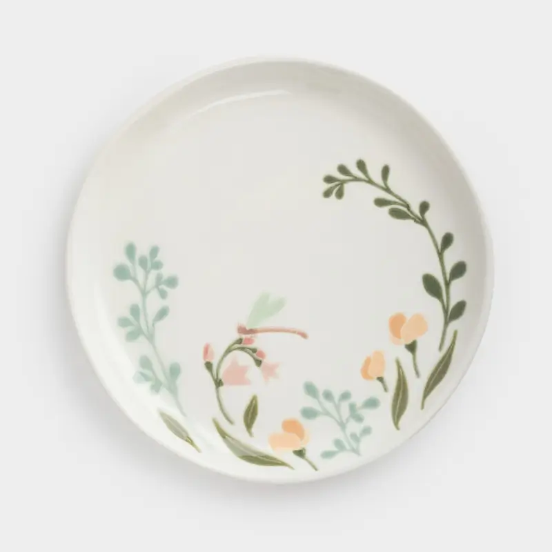 Snack plate, 20 cm, ceramic, milky, speckled, wildflowers, Meadow speckled ,image-0