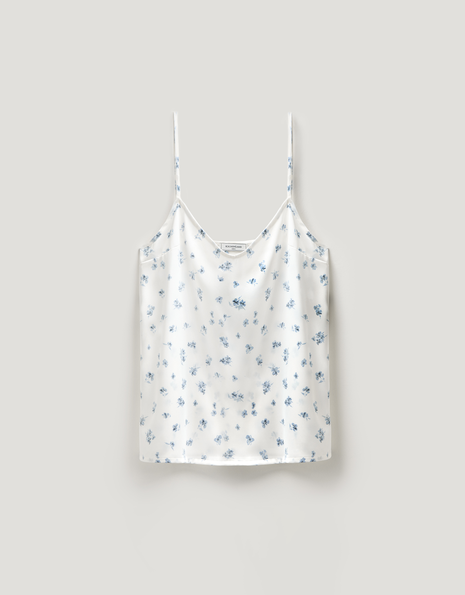 Women's top, homewear, size L, straps, polyester, blue and white, Flowers, Tesia, image-8