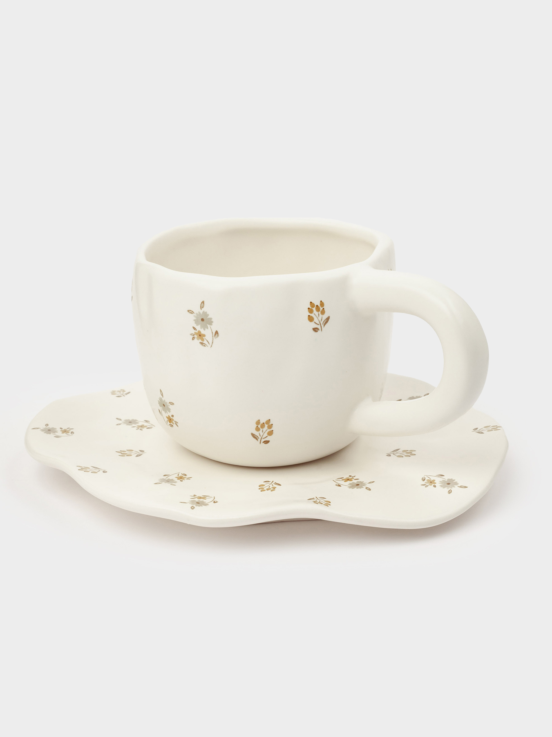 Tea pair, 1 person, 2 items, 360 ml, ceramics, milky, Vintage flowers, La flore, image-2