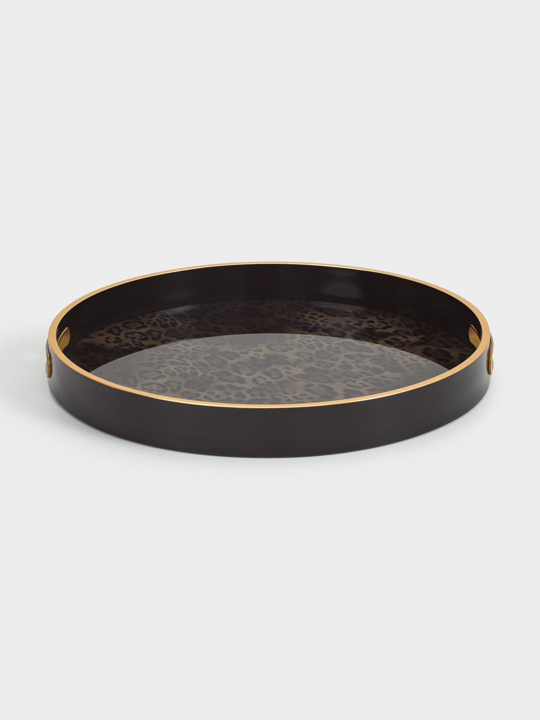 Tray, 45 cm, plastic / glass, round, Black, Leopard, Leopard, image-0