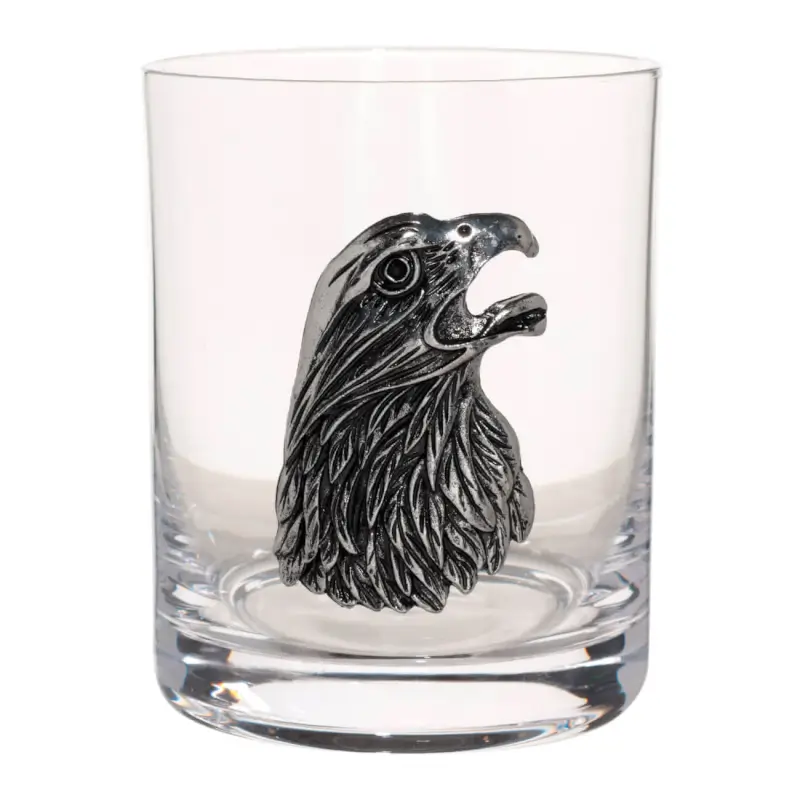 Whiskey glass, 10 cm, 340 ml, glass / metal, silver, eagle, Lux elements