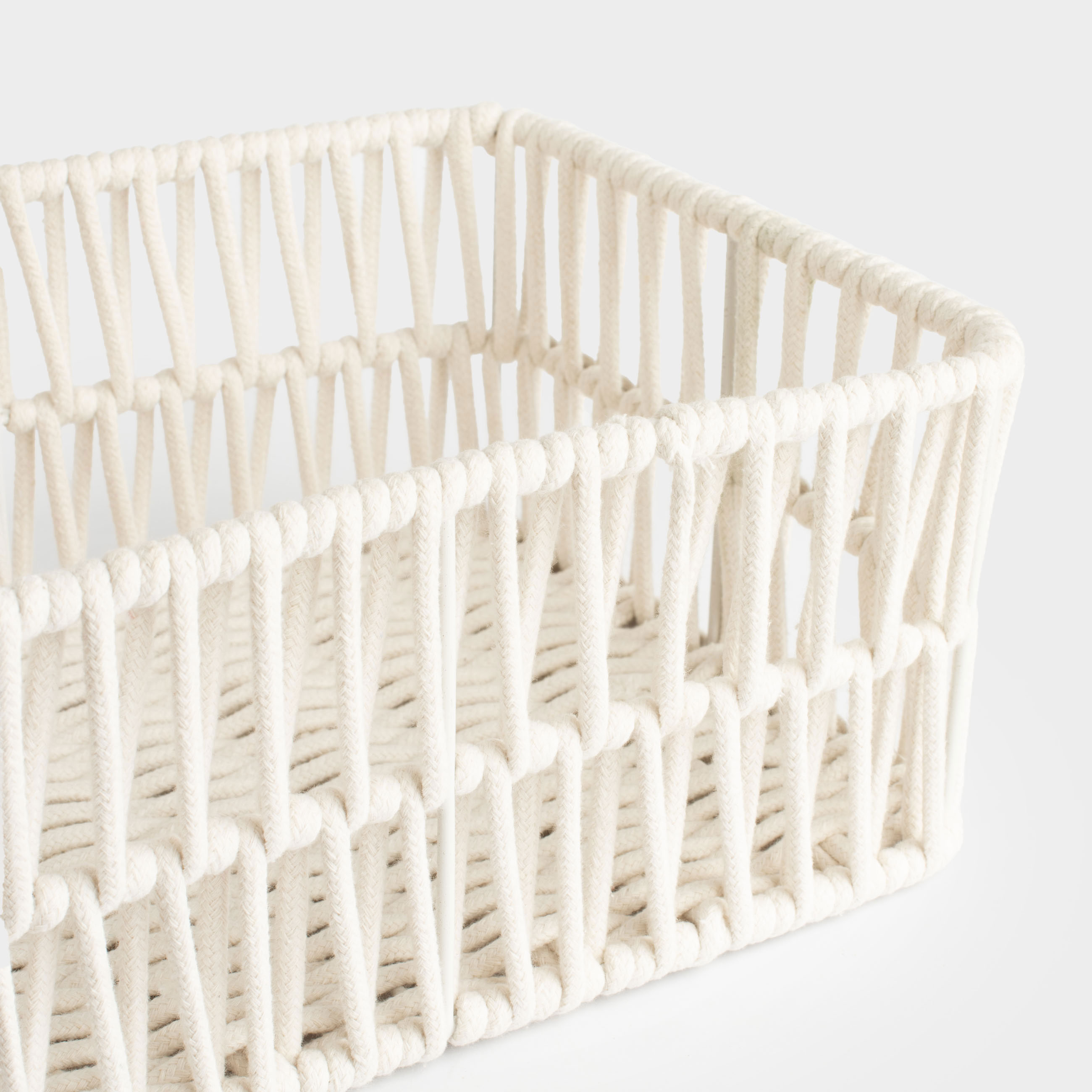Storage basket, 28x18x11 cm, cotton / metal, rectangular, milky, Weaving, Cozy, image-2
