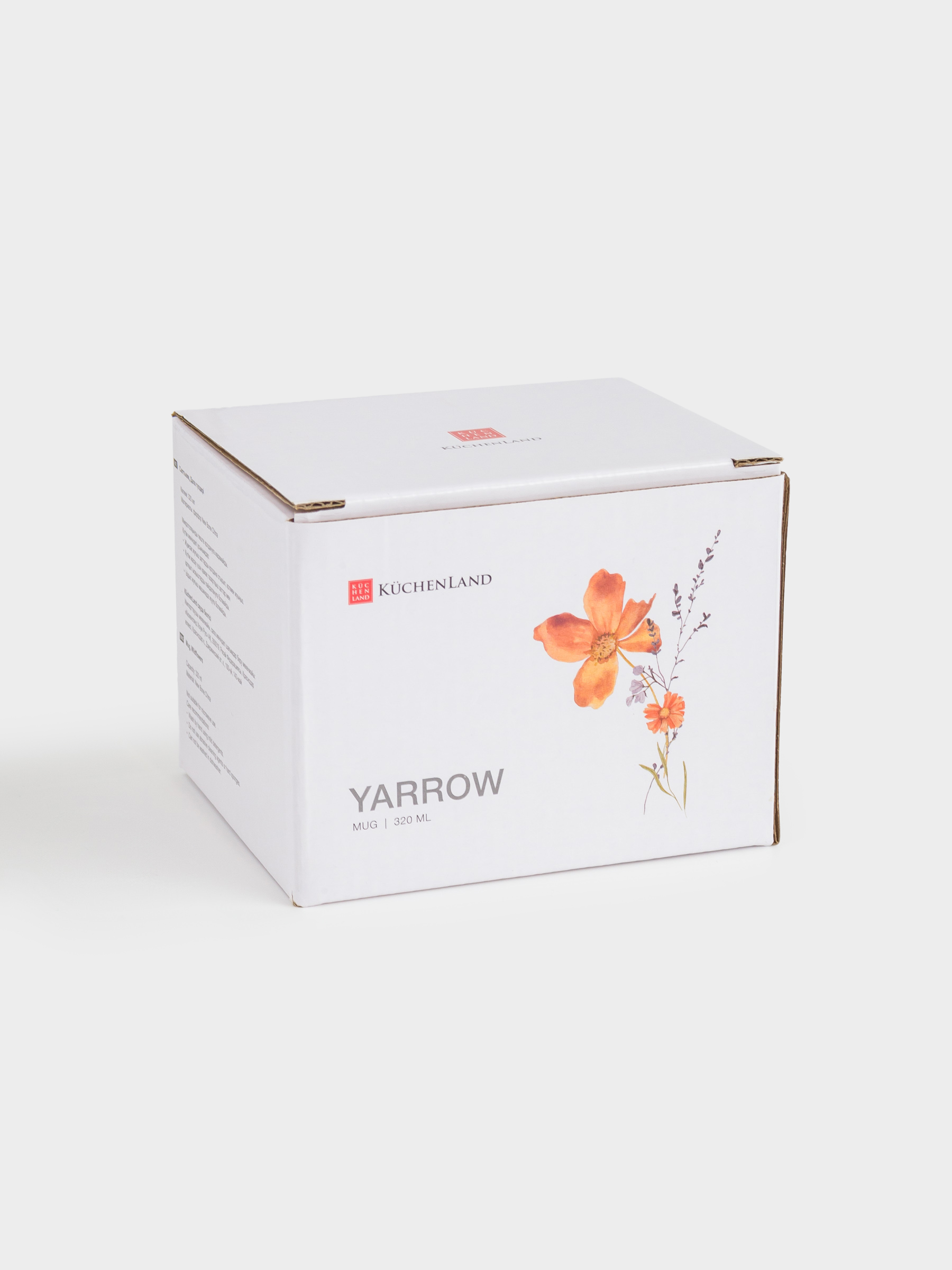 Mug, 320 ml, porcelain N, white, with golden edging, wildflowers, Yarrow, image-4